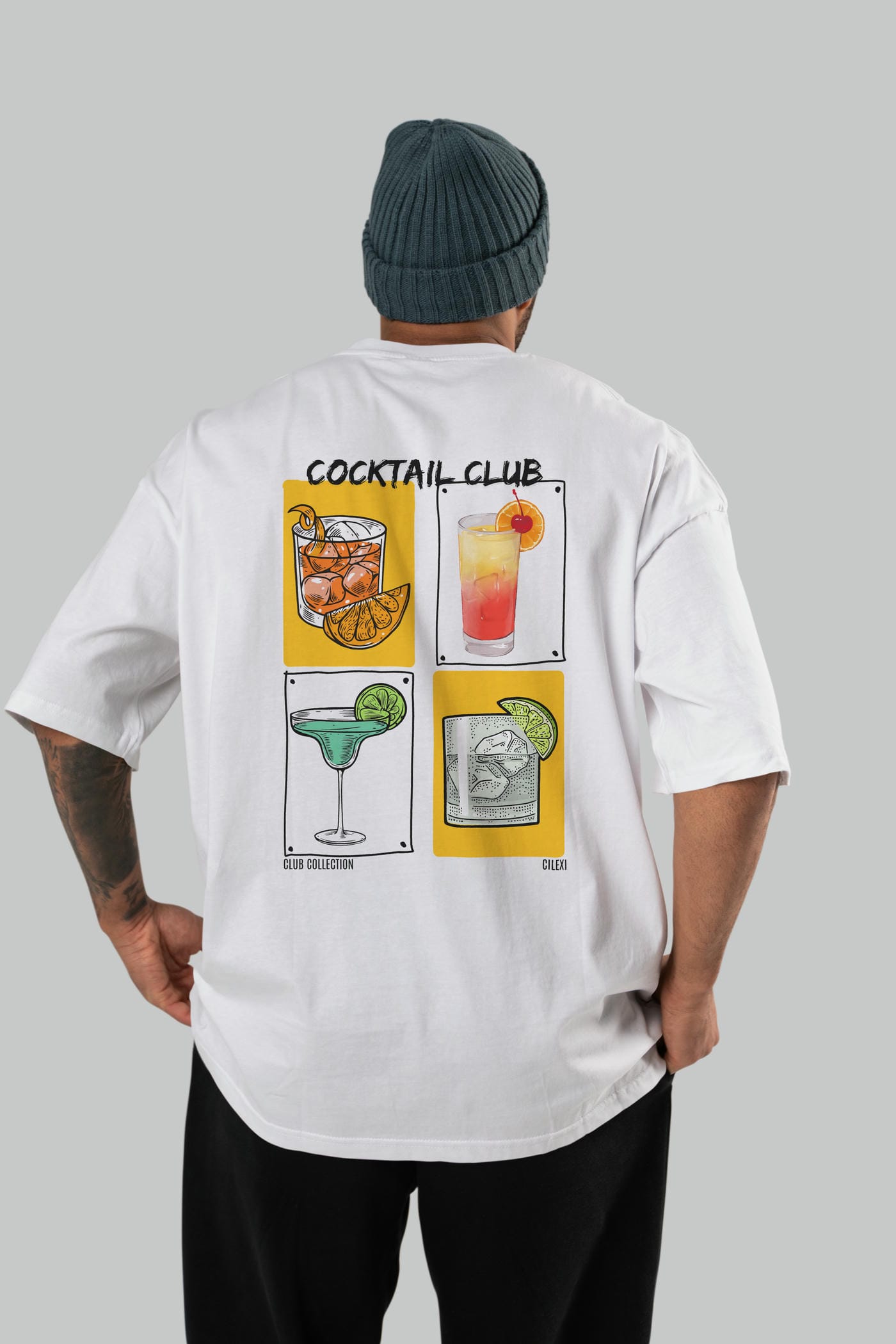 Cocktail Club Arka Baskılı Oversize t-shirt Erkek Kadın %100 Pamuk Bisiklet Yaka tişort