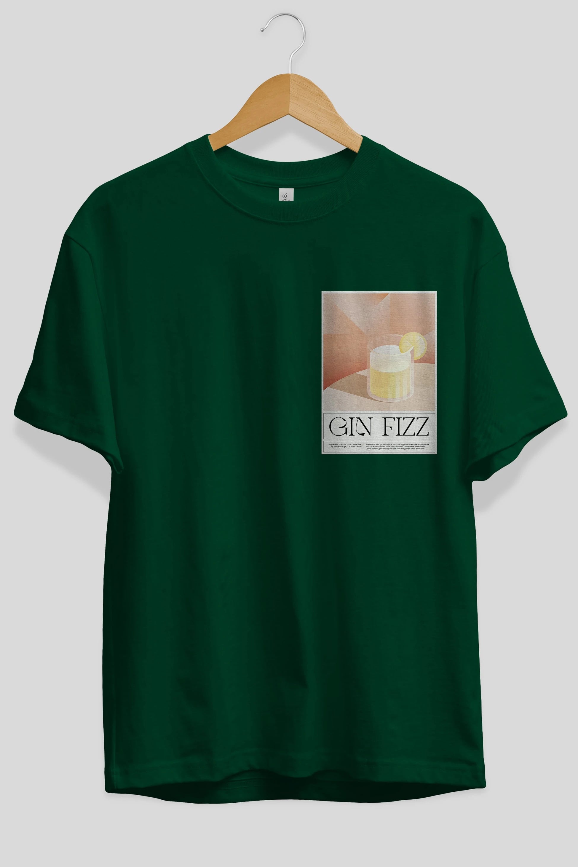 Gin Fizz Ön Sol Baskılı Oversize t-shirt Erkek Kadın Unisex %100 Pamuk Bisiklet Yaka tişort