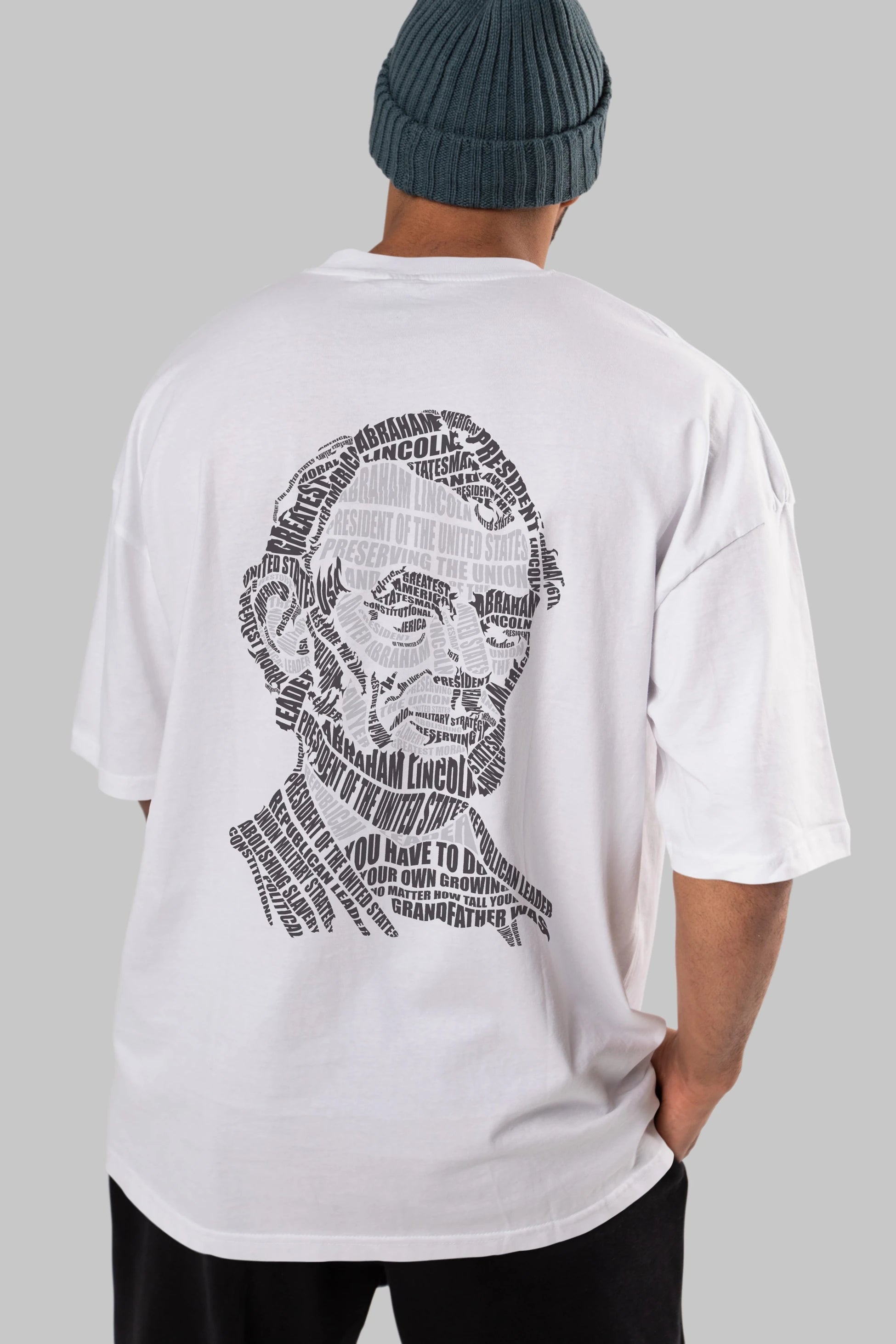 Abraham Lincoln Calligram Arka Baskılı Oversize t-shirt %100 pamuk Erkek Kadın Unisex