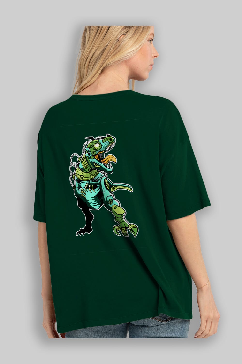 Trex Robot Arka Baskılı Oversize t-shirt Erkek Kadın Unisex %100 Pamuk tişort