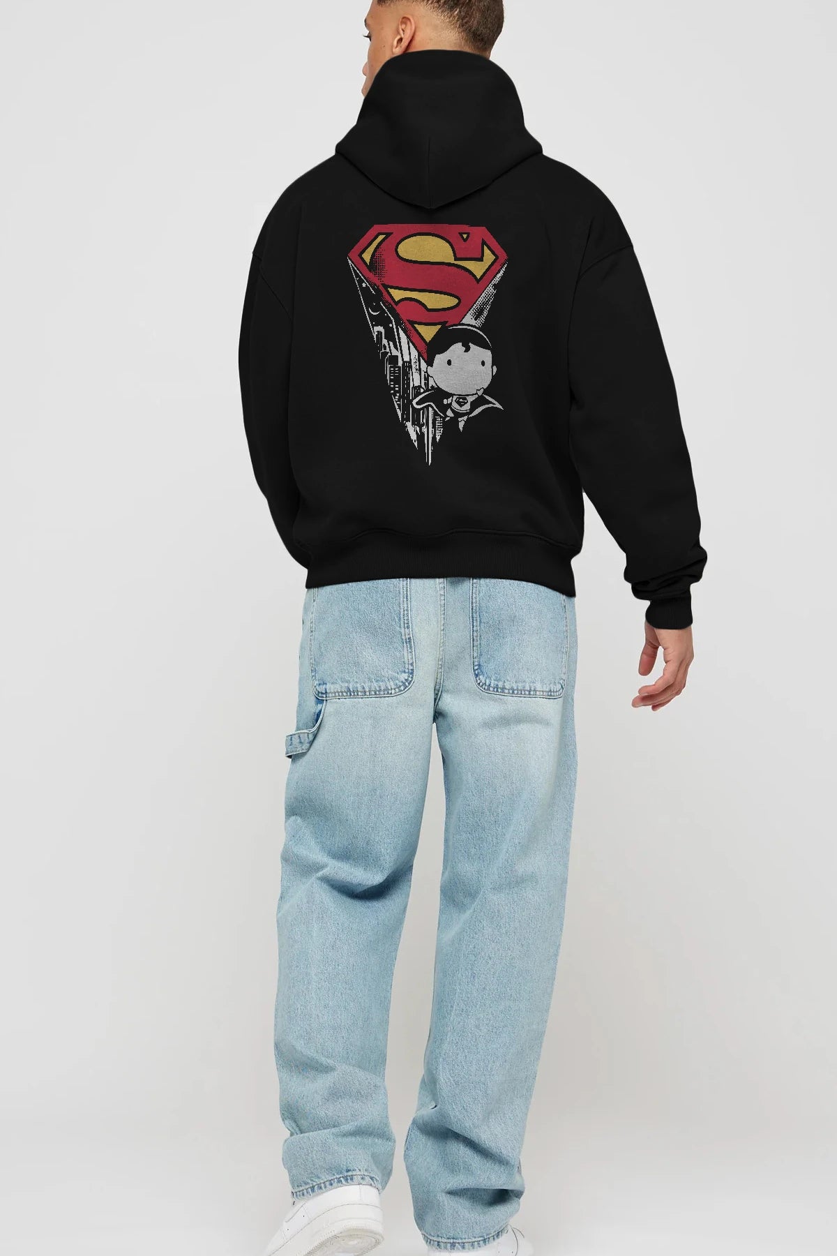 Superman Arka Baskılı Hoodie Oversize Kapüşonlu Sweatshirt Erkek Kadın Unisex