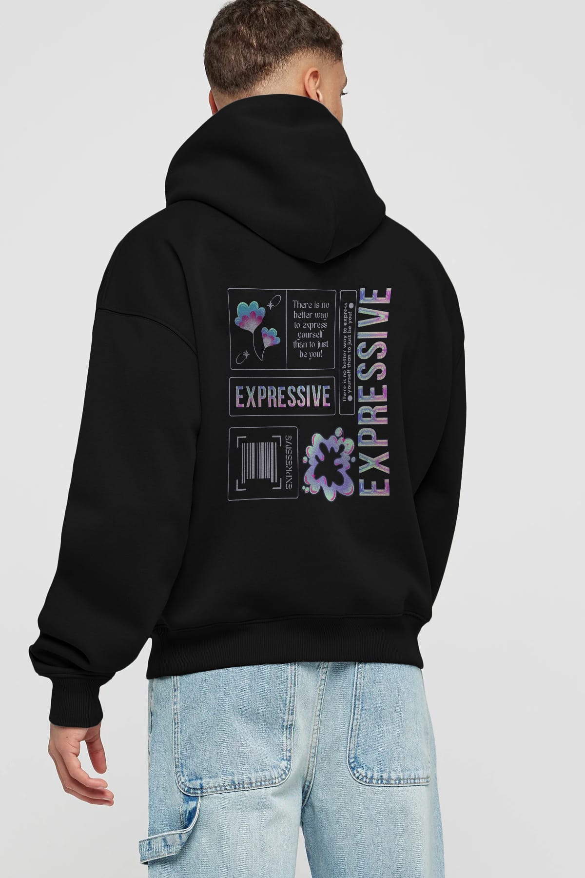 Expressive Streetwear Arka Baskılı Oversize Hoodie Kapüşonlu Sweatshirt Erkek Kadın Unisex