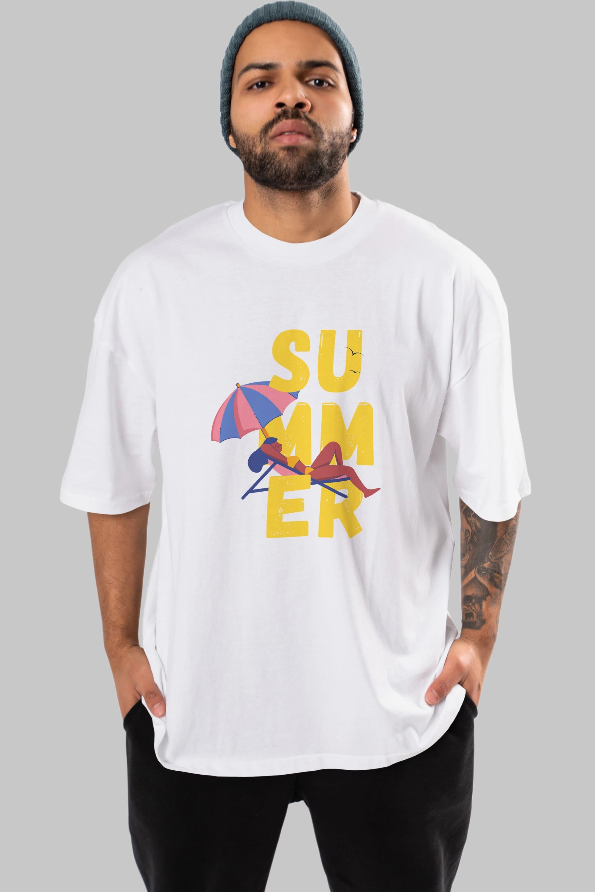 Summer Yazılı Ön Baskılı Oversize t-shirt Erkek Kadın Unisex