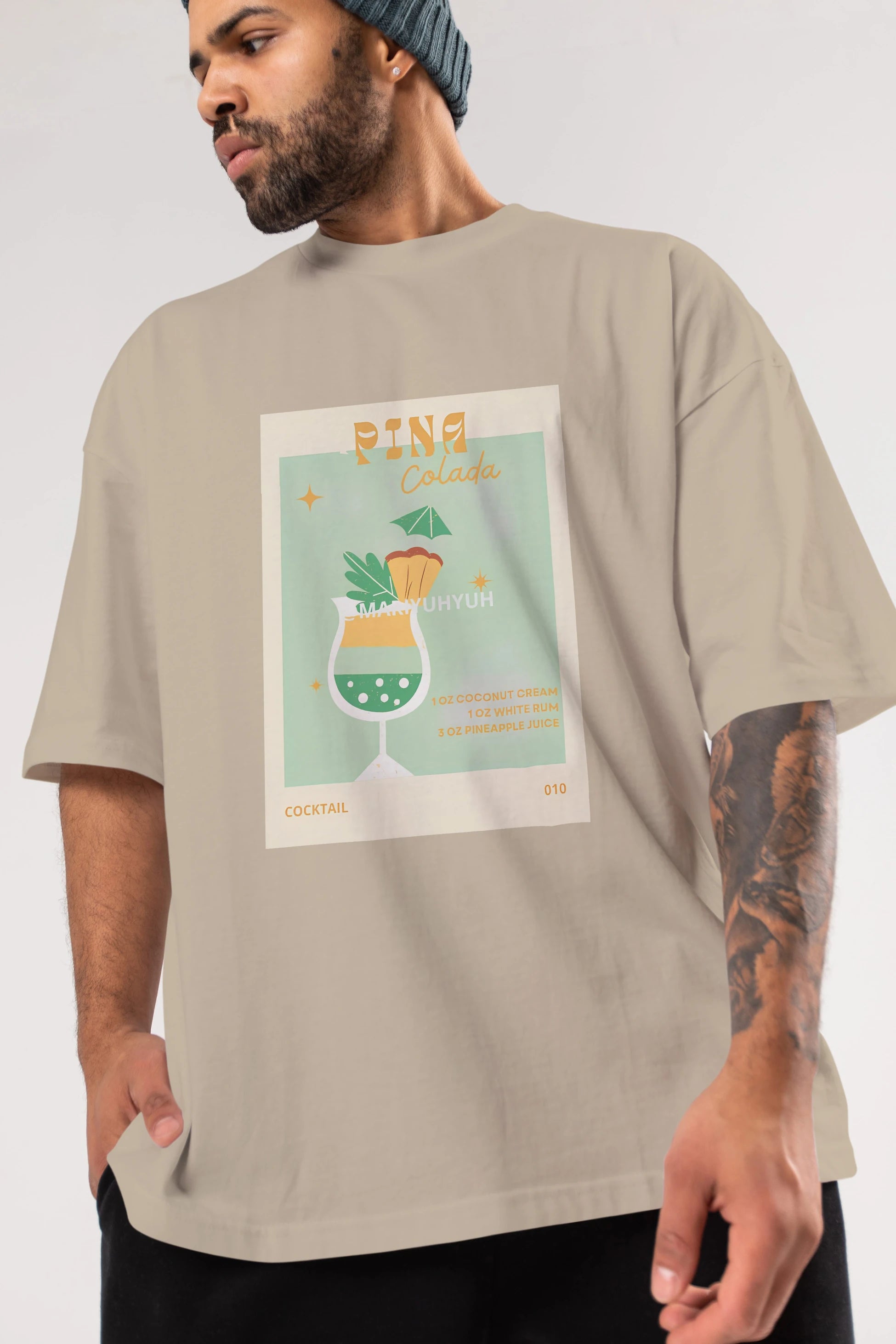 Pina Colada Ön Baskılı Oversize t-shirt Erkek Kadın Unisex %100 Pamuk Bisiklet Yaka tişort