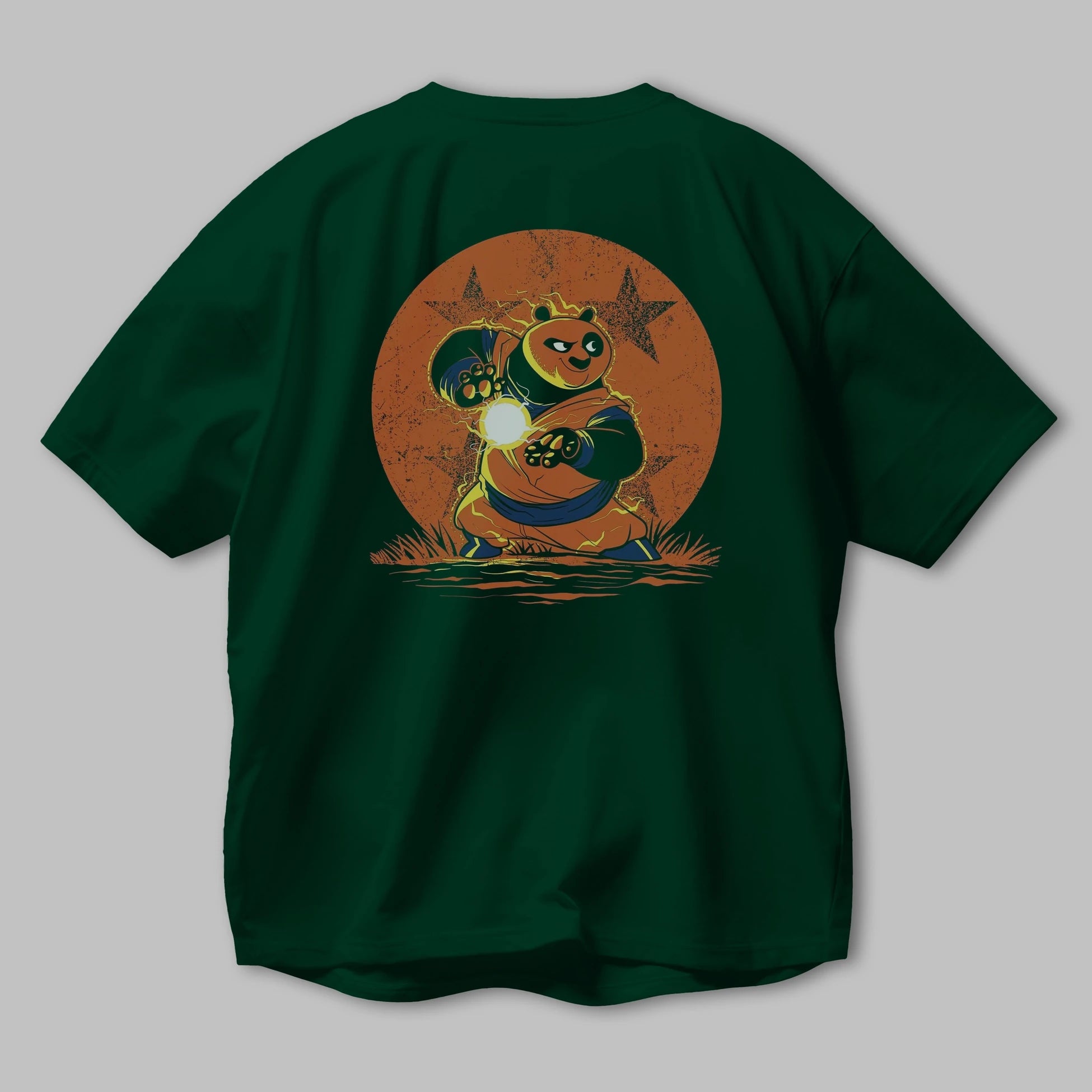 Kung Fu Panda Arka Baskılı Oversize t-shirt Erkek Kadın Unisex %100 Pamuk Bisiklet Yaka tişort