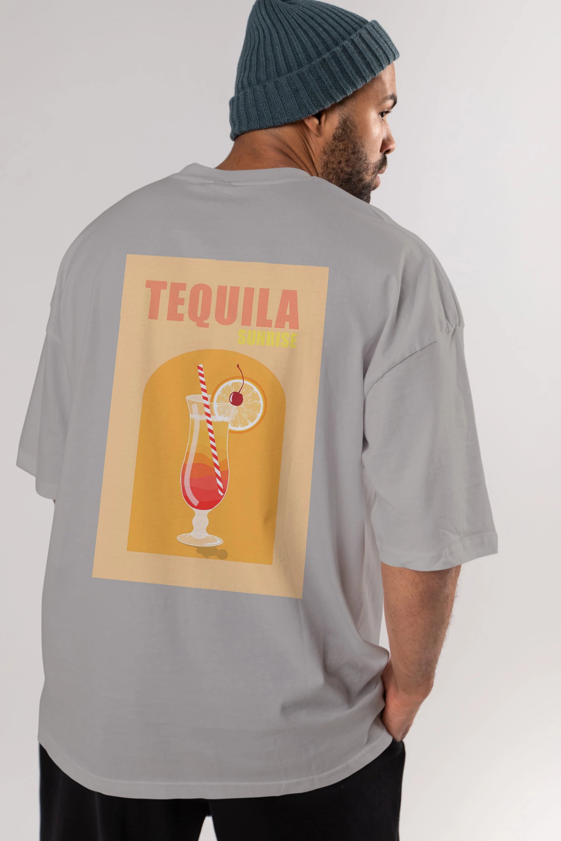 Tequila Sunrise Arka Baskılı Oversize t-shirt Erkek Kadın Unisex %100 Pamuk Bisiklet Yaka tişort