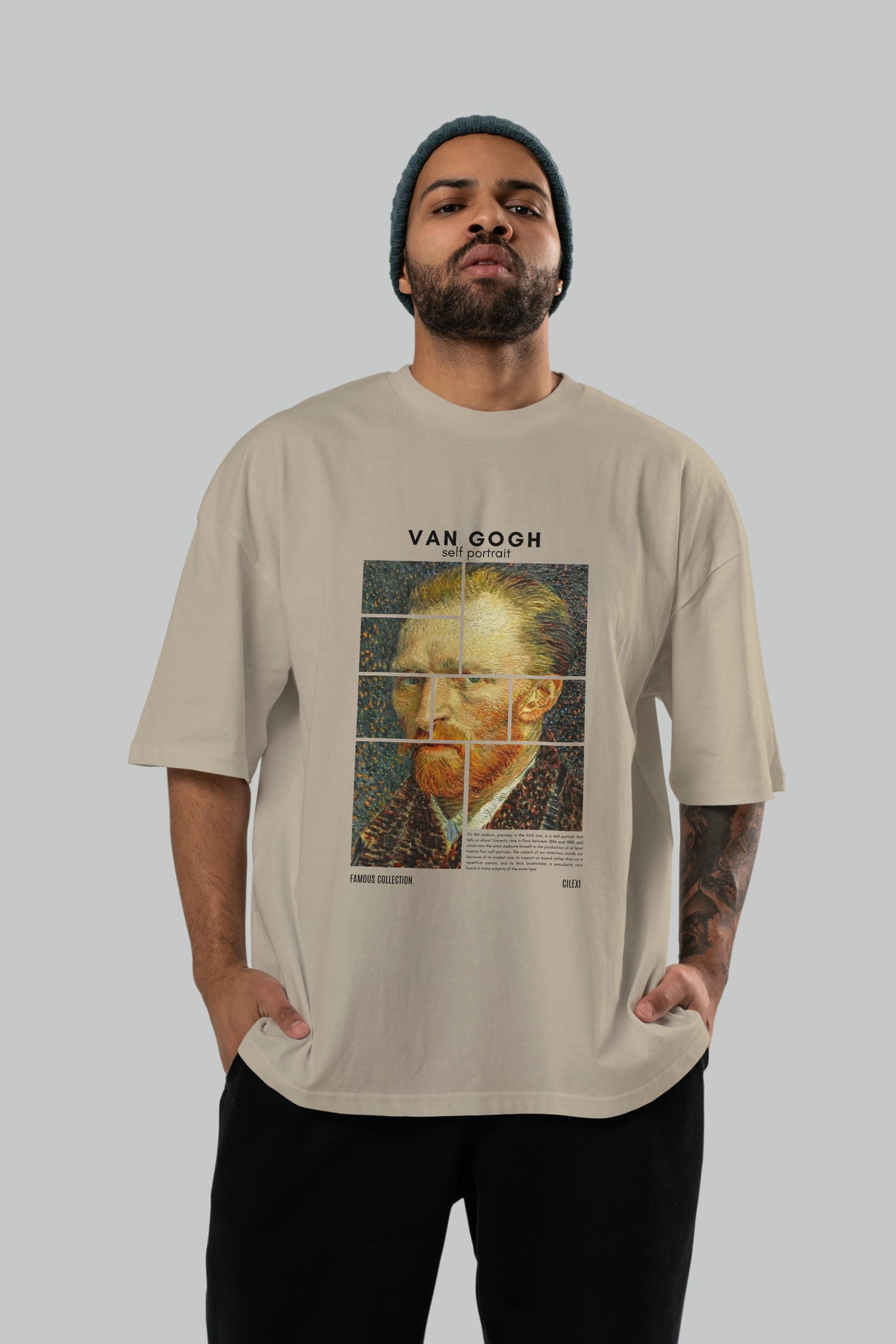 Van Gogh Self Portrait ön Baskılı Oversize t-shirt Erkek Kadın Bisiklet Yaka Pamuk tişort