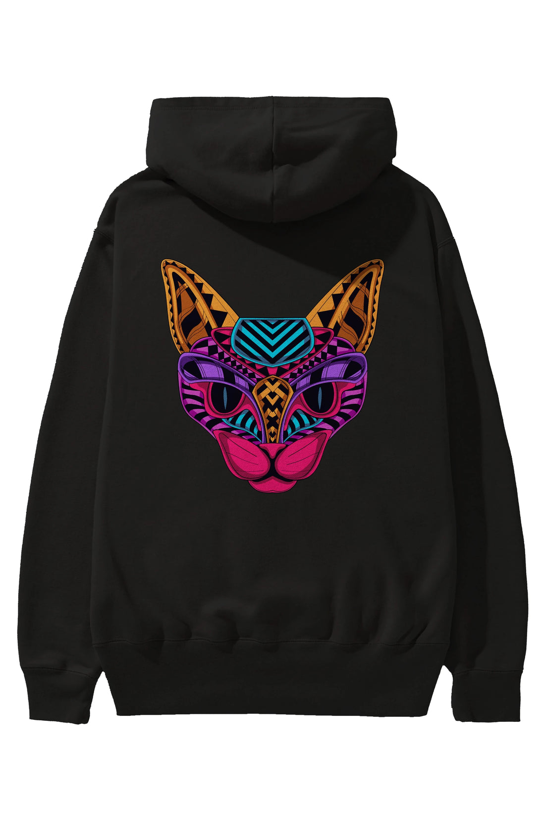Black Neon Cat Arka Baskılı Oversize Hoodie Kapüşonlu Sweatshirt Erkek Kadın Unisex