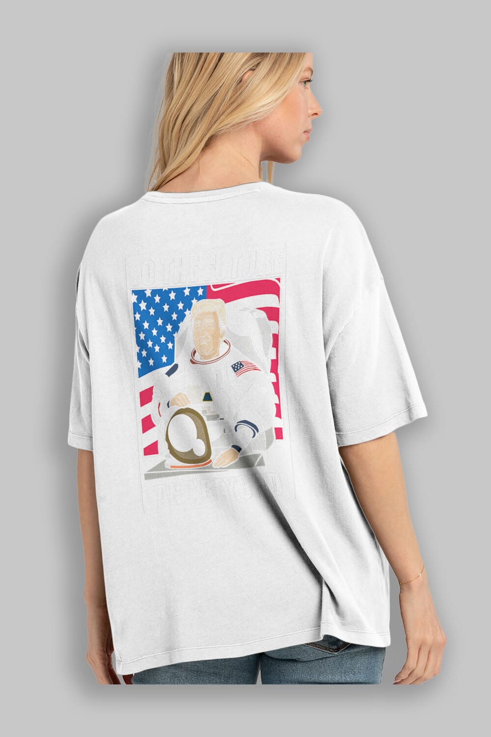 Trumpstronaut Arka Baskılı Oversize t-shirt Erkek Kadın Unisex %100 Pamuk tişort