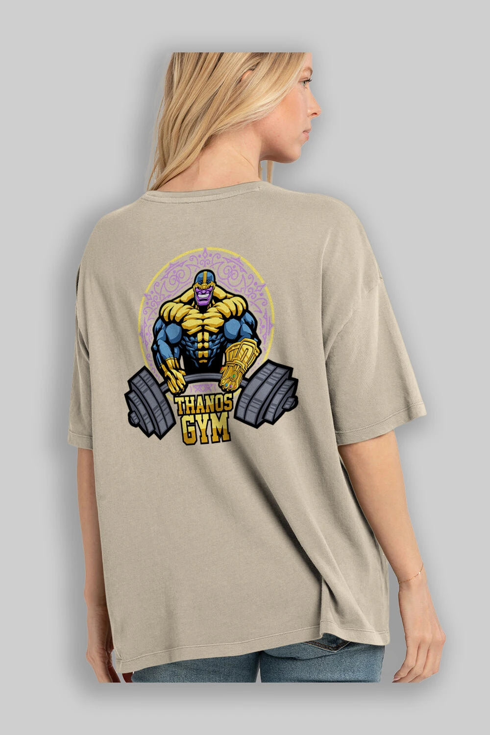 Thanos GYM Arka Baskılı Oversize t-shirt Erkek Kadın Unisex %100 Pamuk Bisiklet Yaka tişort