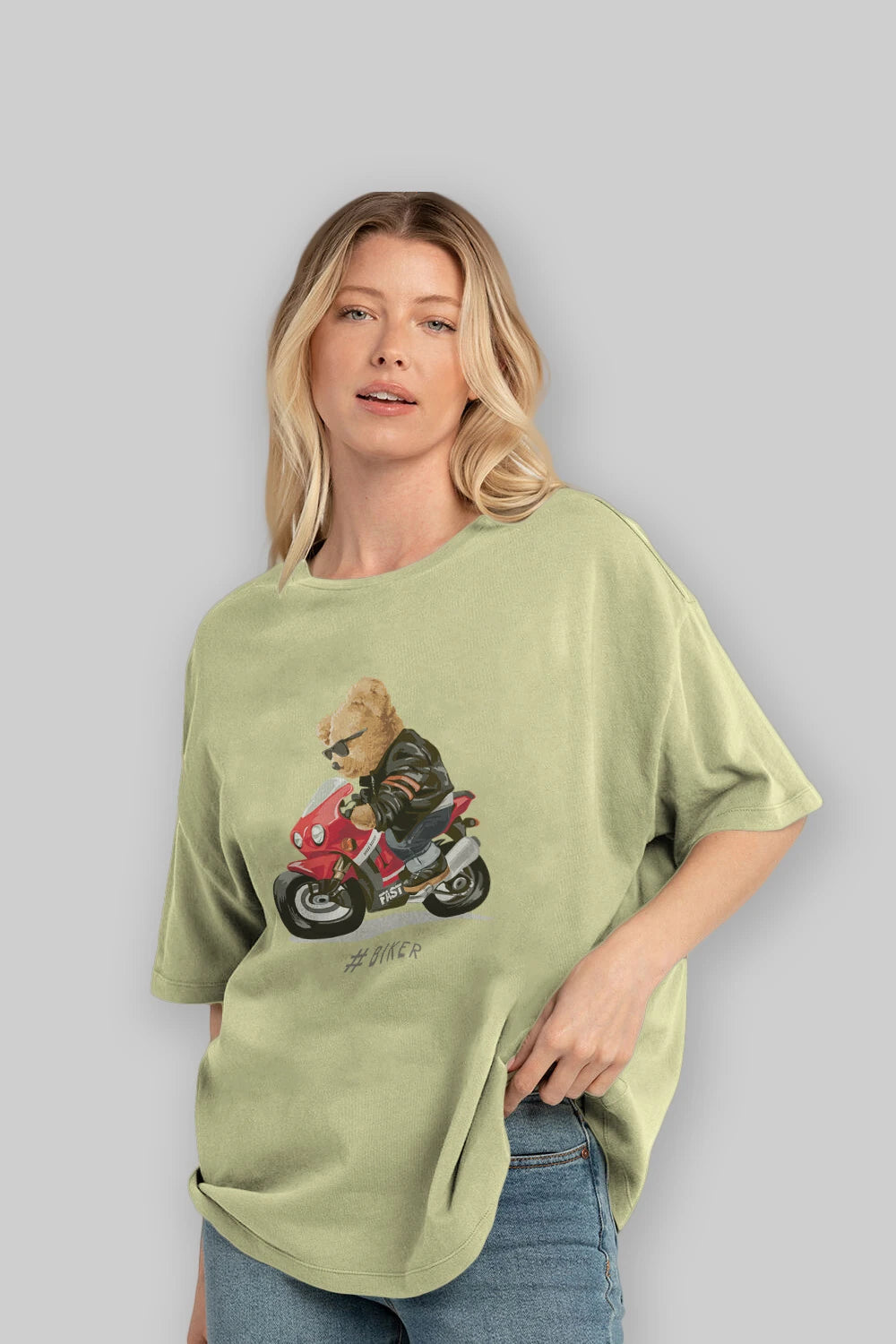 Teddy Bear Biker Ön Baskılı Oversize t-shirt Erkek Kadın Unisex %100 Pamuk