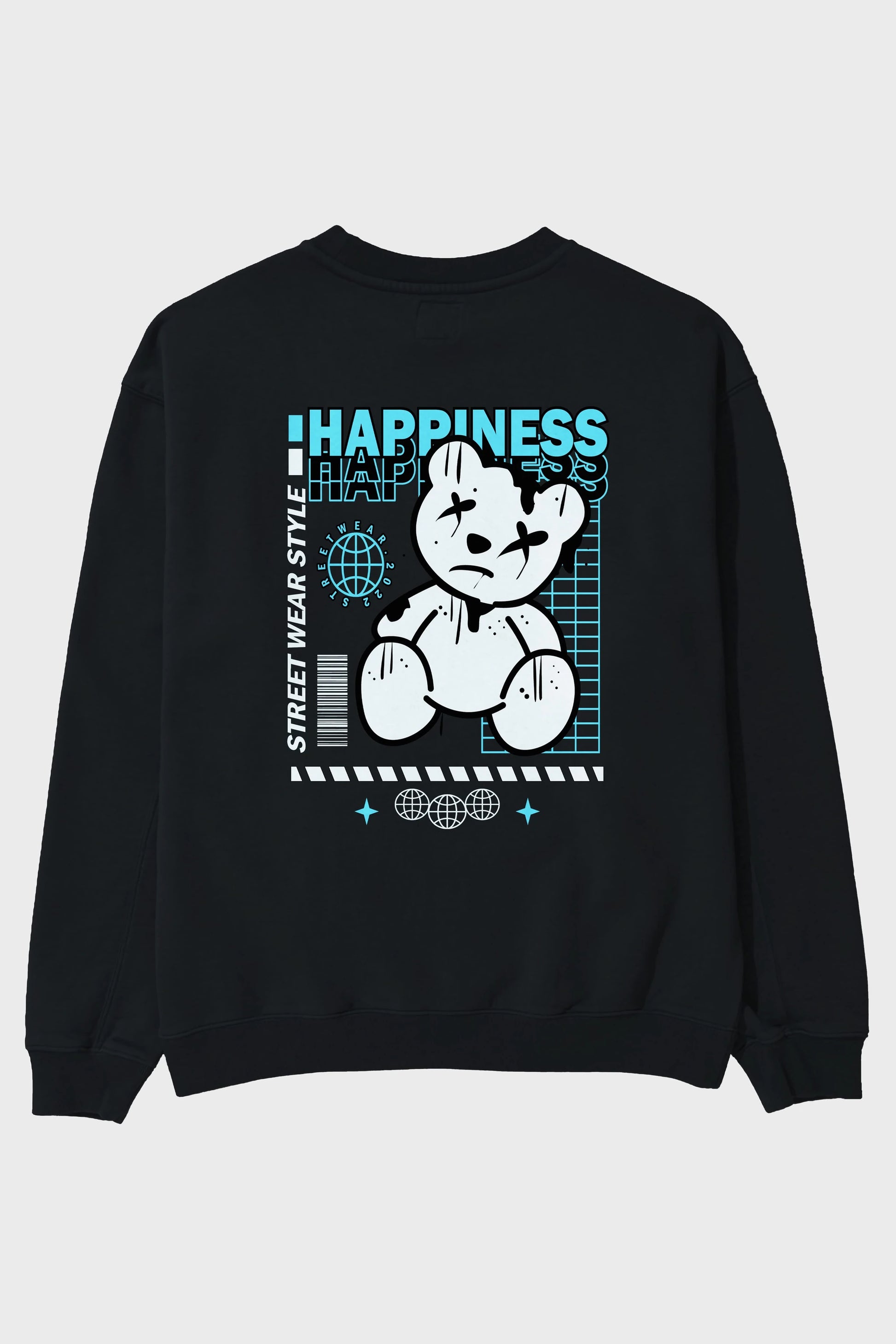 Happiness Bear 2 Arka Baskılı Oversize Sweatshirt Erkek Kadın Unisex