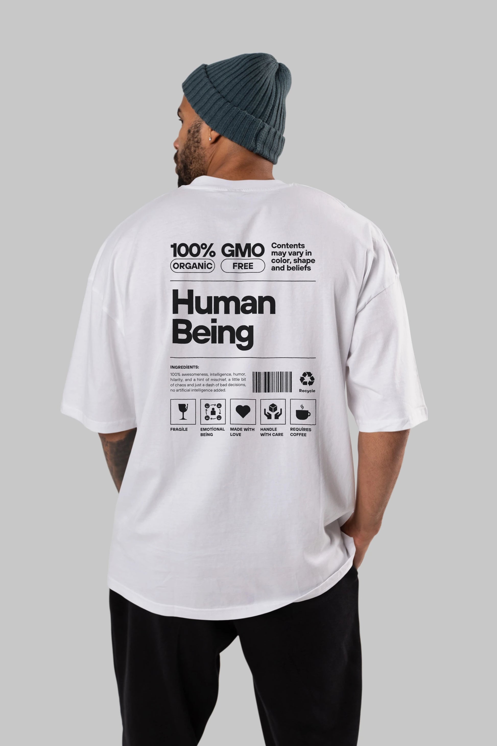 Human Being Arka Baskılı Oversize t-shirt Erkek Kadın Unisex
