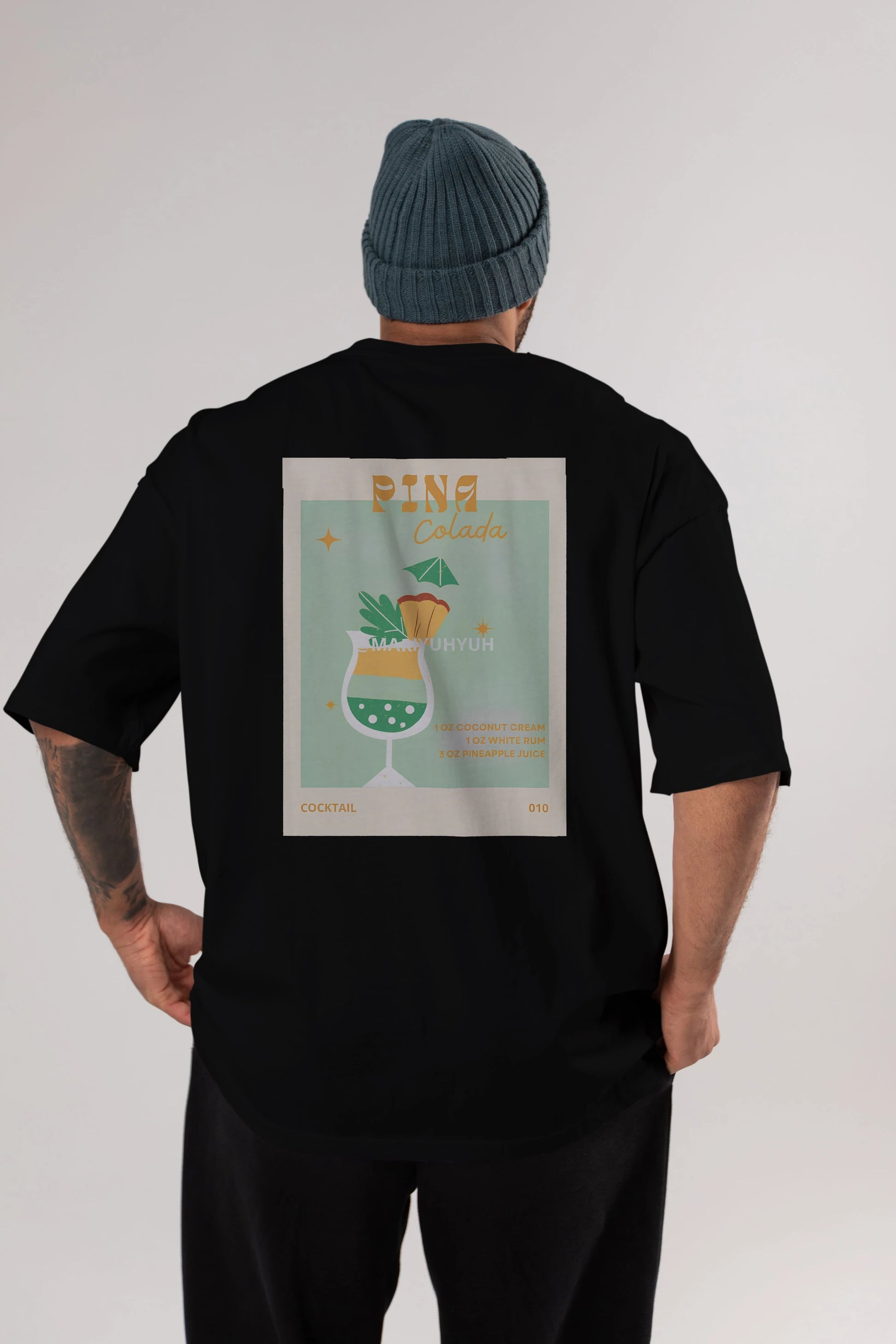 Pina Colada Arka Baskılı Oversize t-shirt Erkek Kadın Unisex %100 Pamuk Bisiklet Yaka tişort