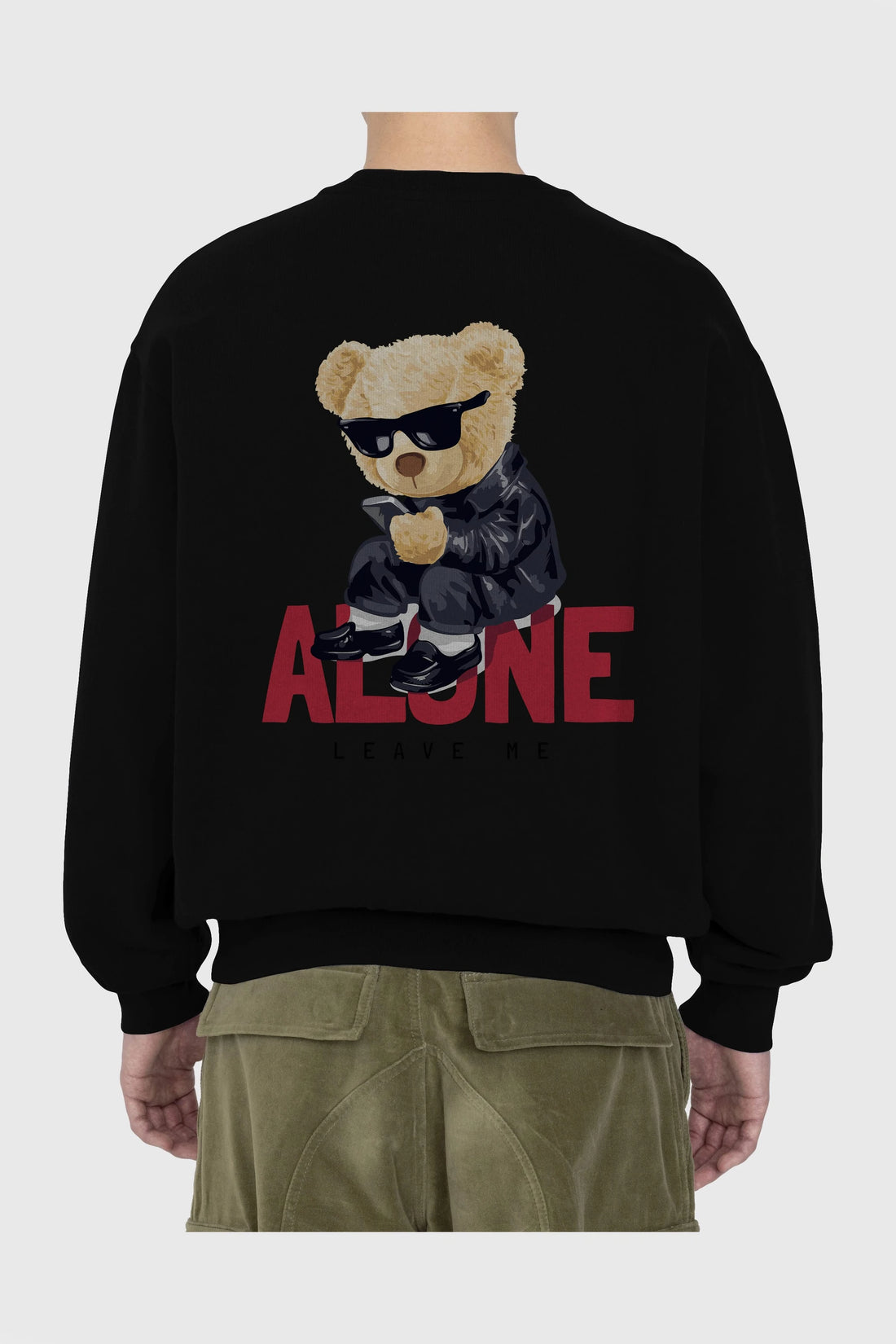 Teddy Bear Alone Arka Baskılı Oversize Sweatshirt Erkek Kadın Unisex