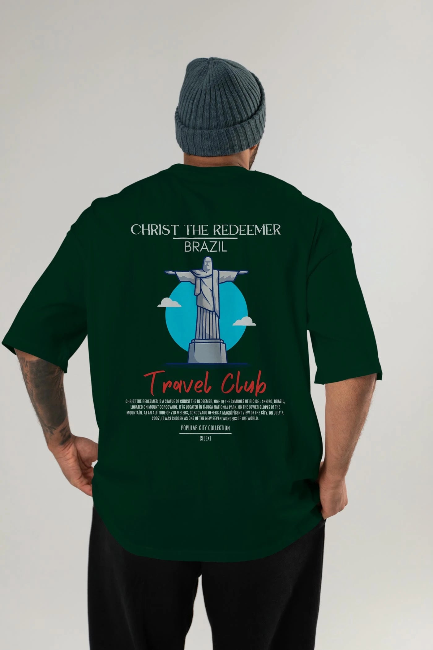 Christ The Redeemer Brazil Arka Baskılı Oversize t-shirt Erkek Kadın Pamuk Bisiklet Yaka tişort