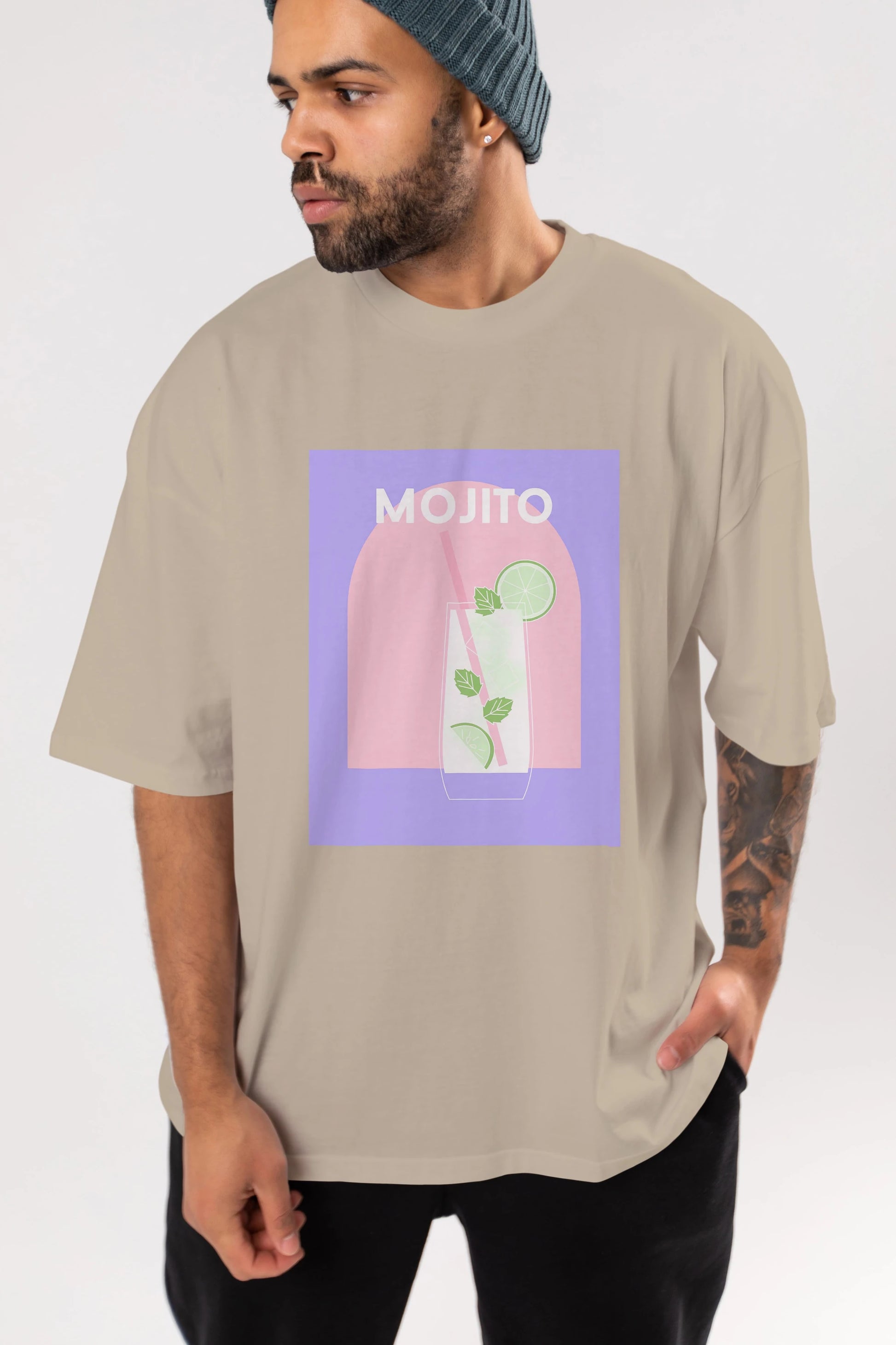 Mojito 2 Ön Baskılı Oversize t-shirt Erkek Kadın Unisex %100 Pamuk Bisiklet Yaka tişort