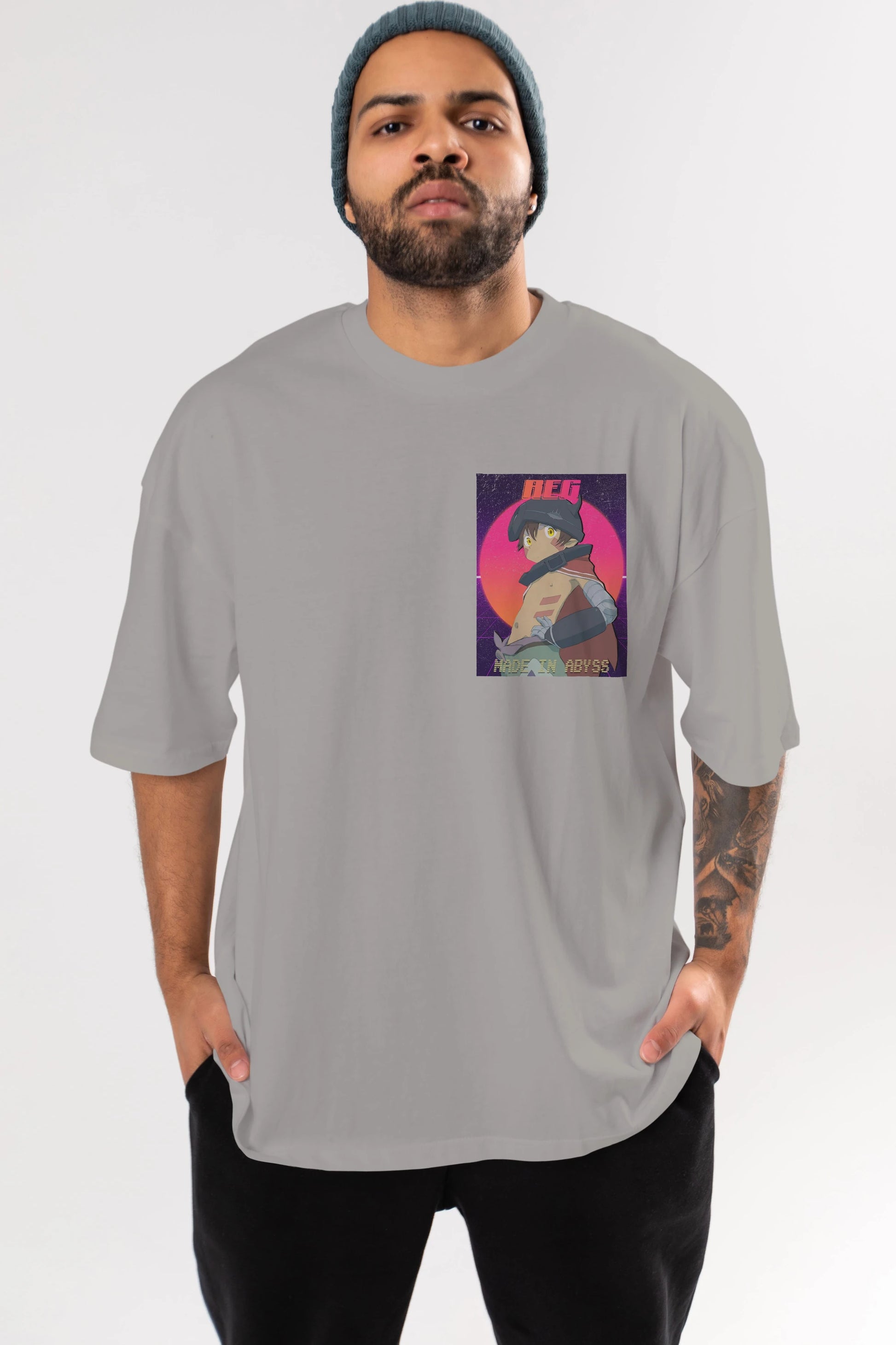 Reg 7 Ön Sol Baskılı Oversize t-shirt Erkek Kadın Unisex %100 Pamuk Bisiklet Yaka tişort