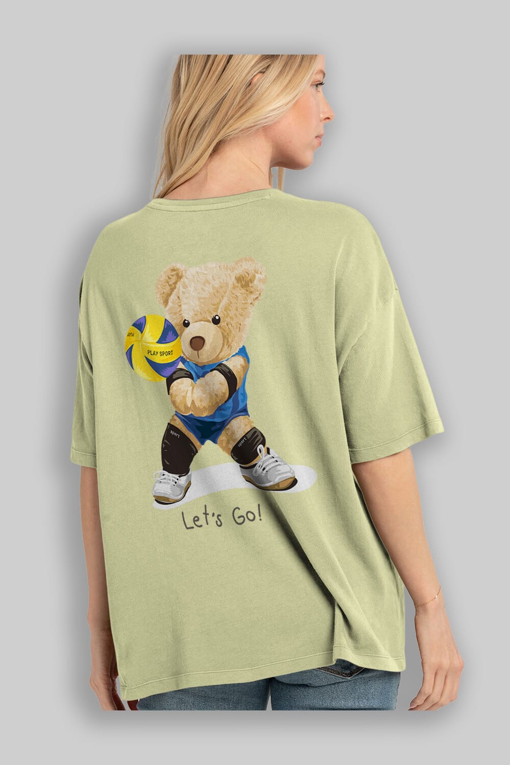 Teddy Bear Lets Go Arka Baskılı Oversize t-shirt Erkek Kadın Unisex %100 Pamuk