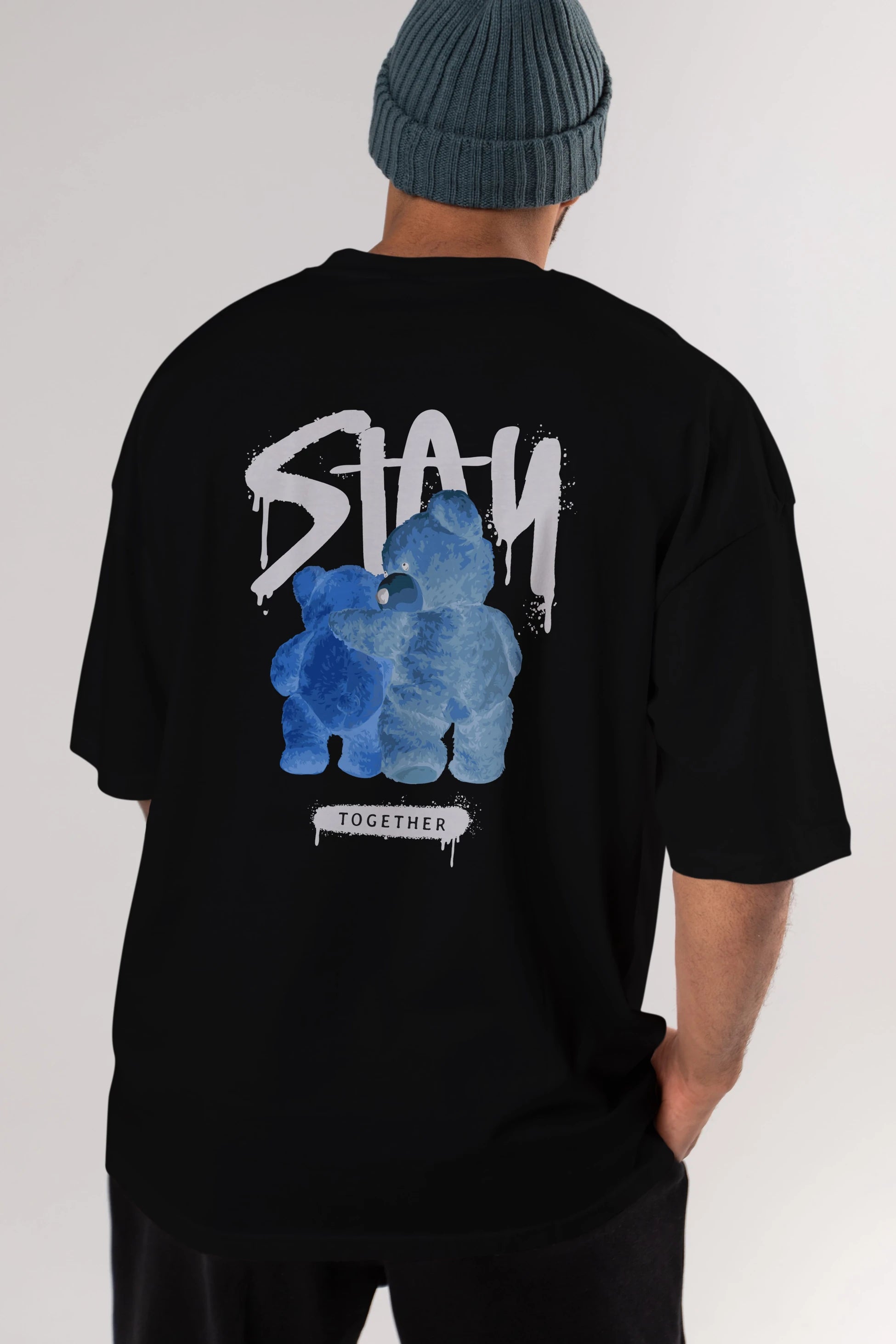 Stay Together Bear Arka Baskılı Oversize t-shirt Erkek Kadın Unisex