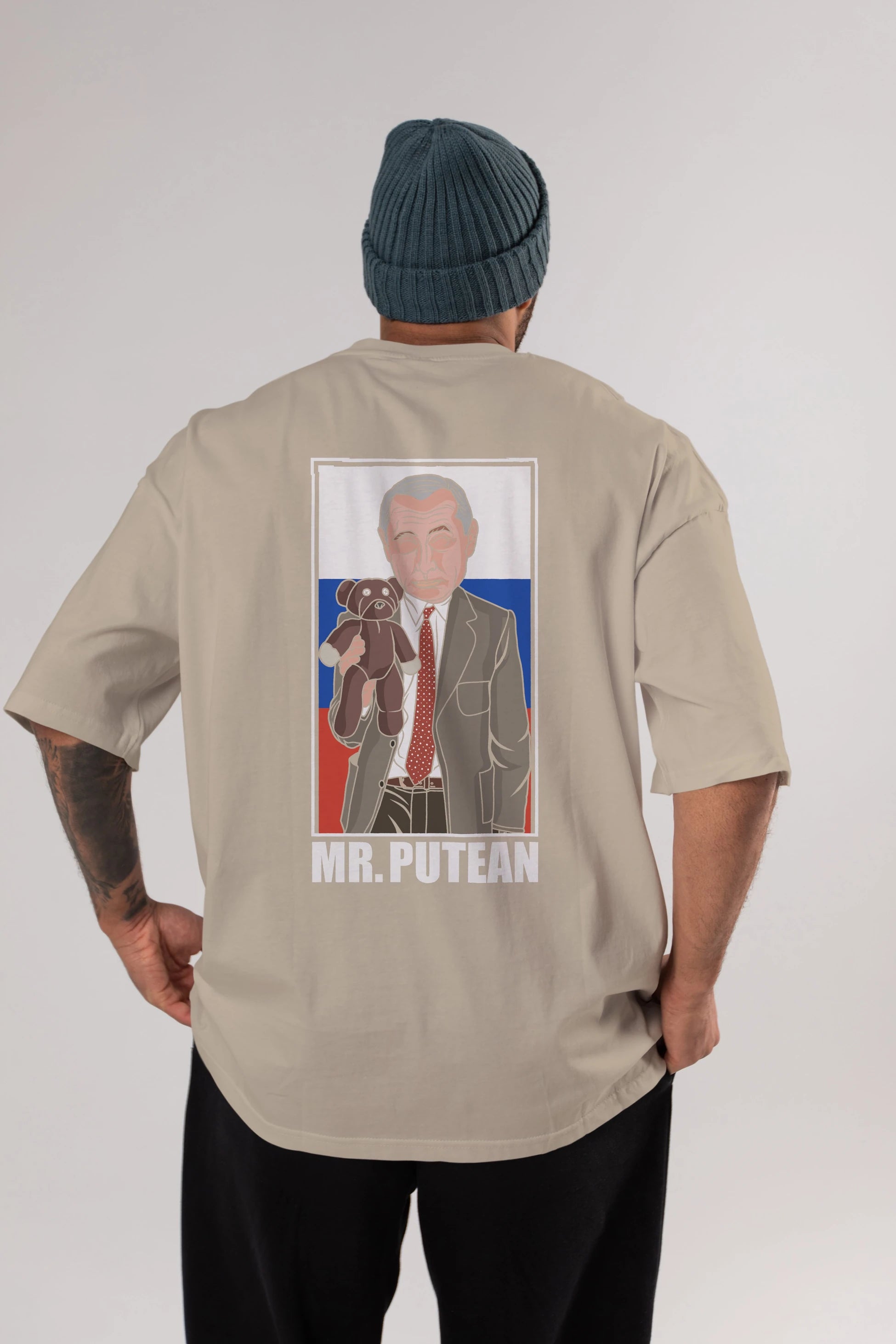 Mr Putean Arka Baskılı Oversize t-shirt Erkek Kadın Unisex %100 Pamuk tişort