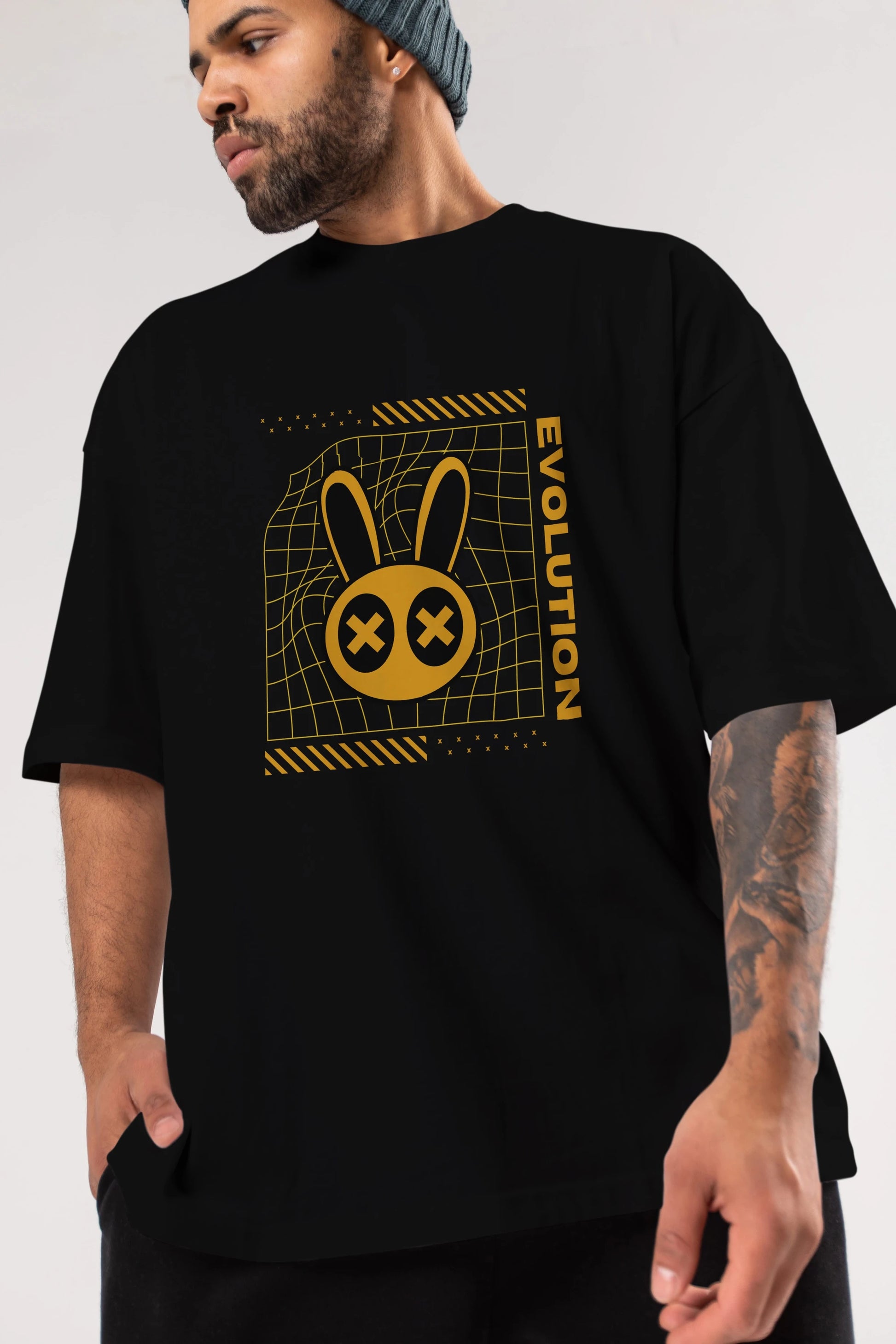 Evolution Yazılı Ön Baskılı Oversize t-shirt Erkek Kadın Unisex