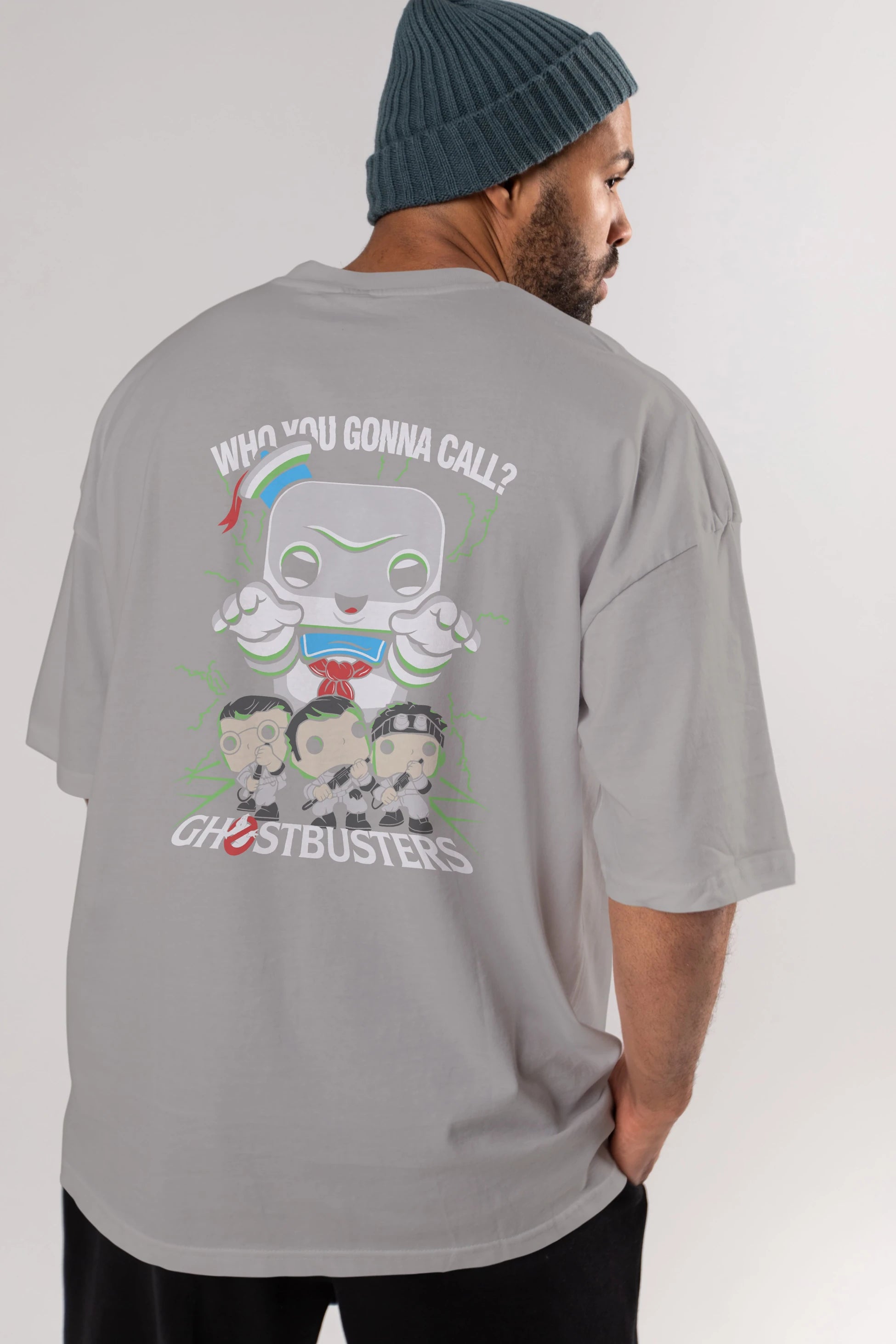 Ghostbusters Arka Baskılı Oversize t-shirt Erkek Kadın Unisex %100 Pamuk Bisiklet Yaka tişort