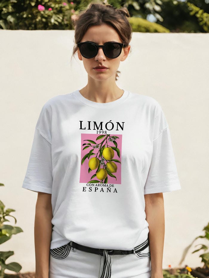 Limon Espana Ön Baskılı Oversize t-shirt Erkek Kadın Pamuk Bisiklet Yaka tişort