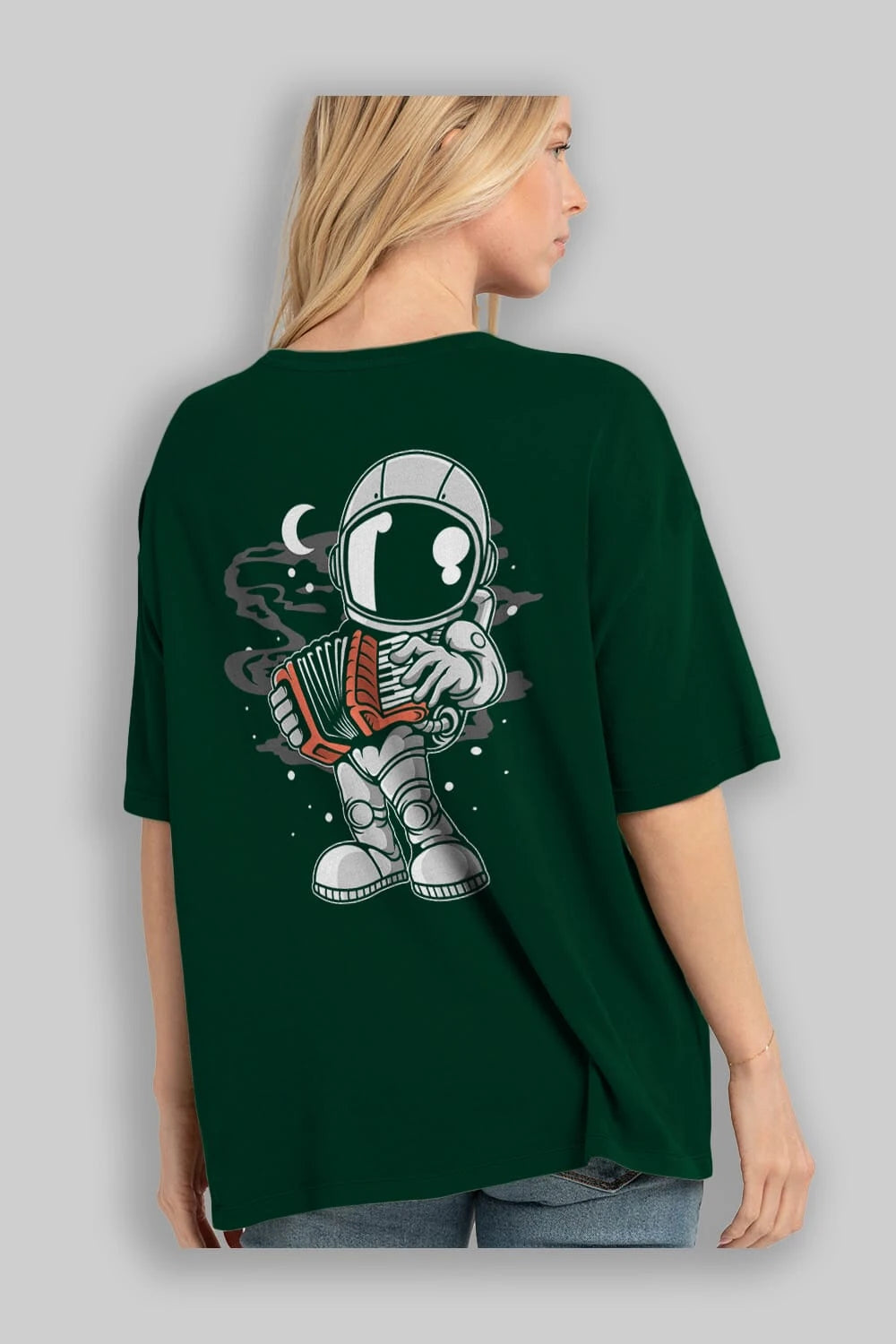 Astronaut Accordion Arka Baskılı Oversize t-shirt Erkek Kadın Unisex