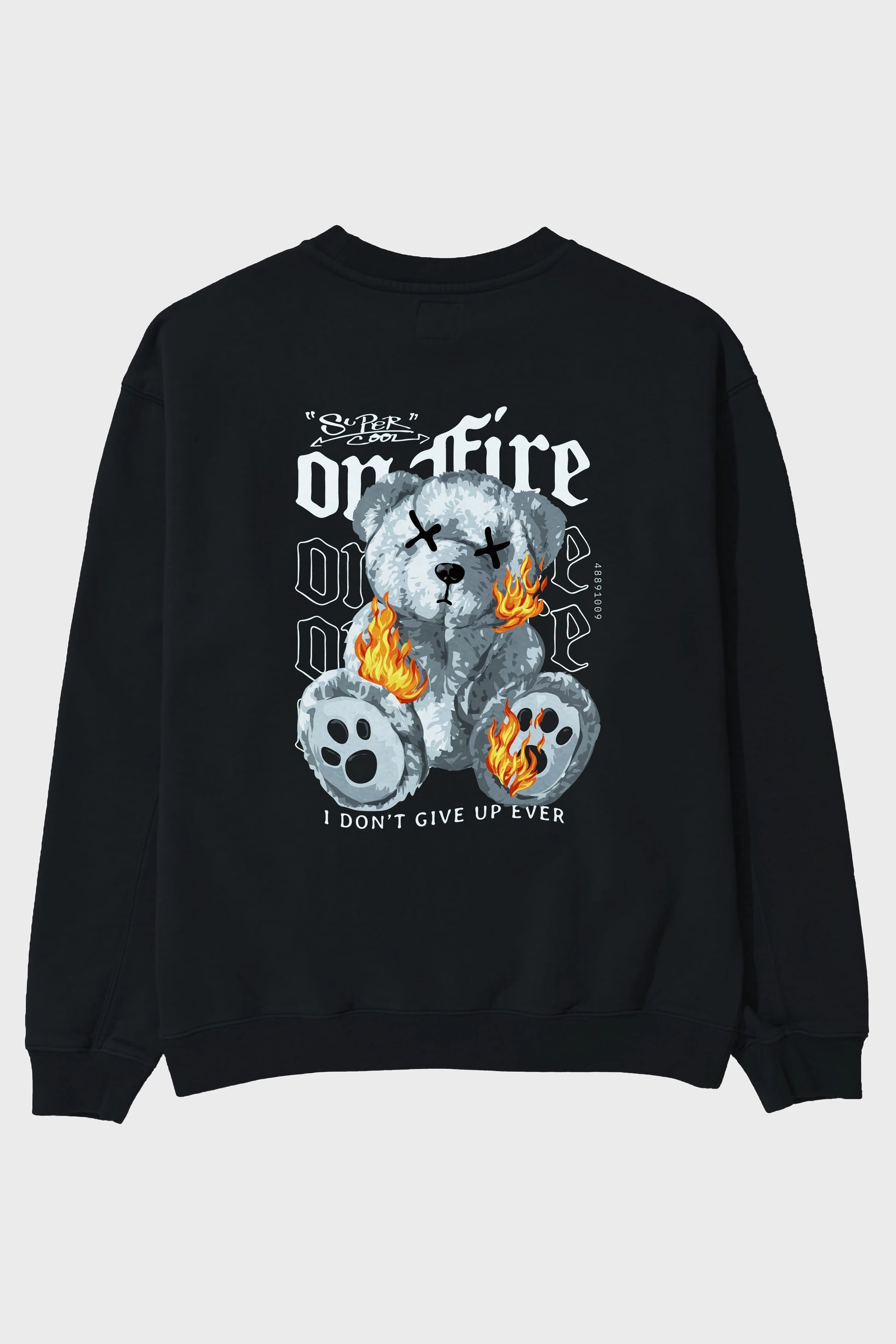 Teddy Bear On Fire Arka Baskılı Oversize Sweatshirt Erkek Kadın Unisex