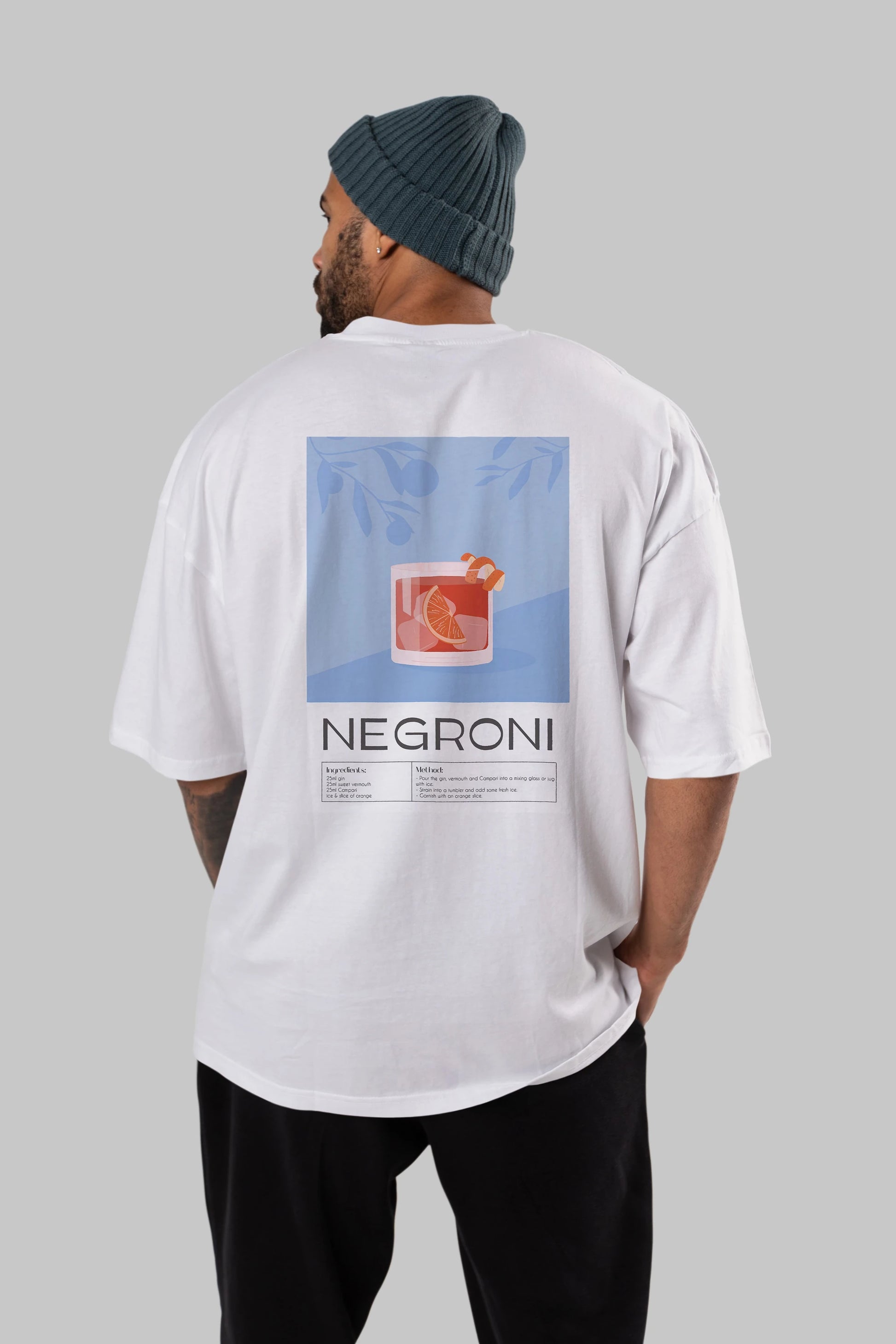 Negroni Arka Baskılı Oversize t-shirt Erkek Kadın Unisex %100 Pamuk Bisiklet Yaka tişort