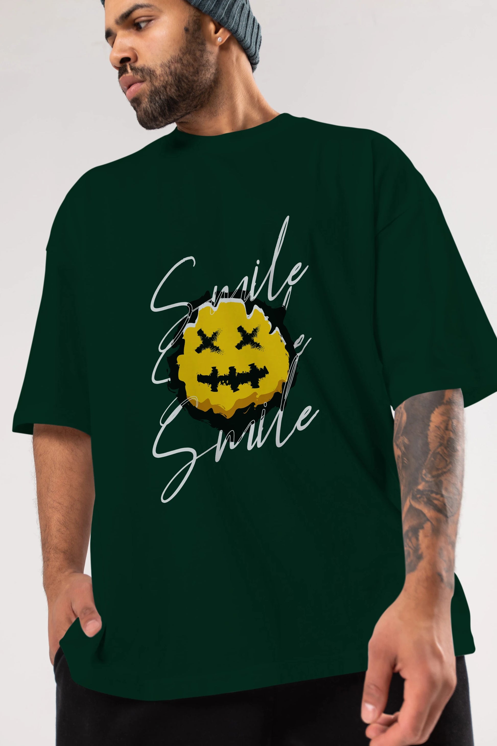 Smile Emoji Ön Baskılı Oversize t-shirt Erkek Kadın Unisex