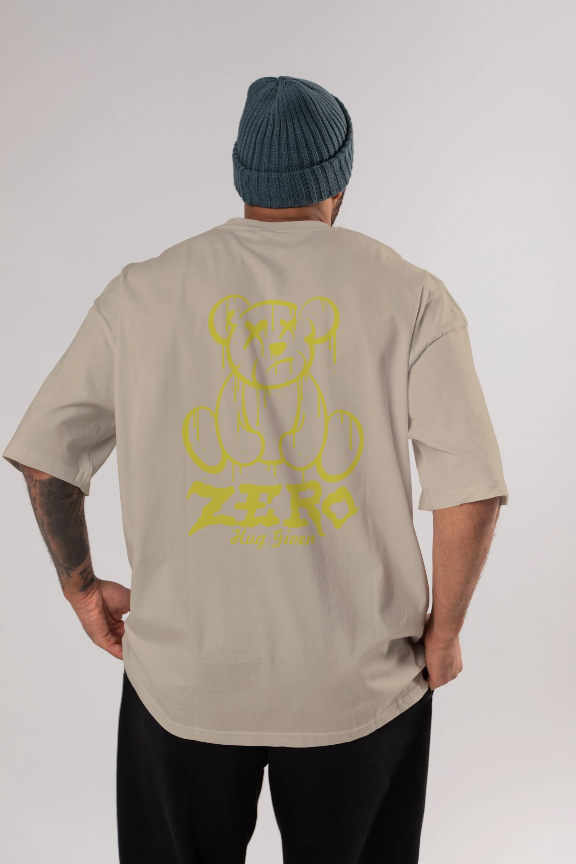 Zero Hug Given Bear Arka Baskılı Oversize t-shirt Erkek Kadın Unisex