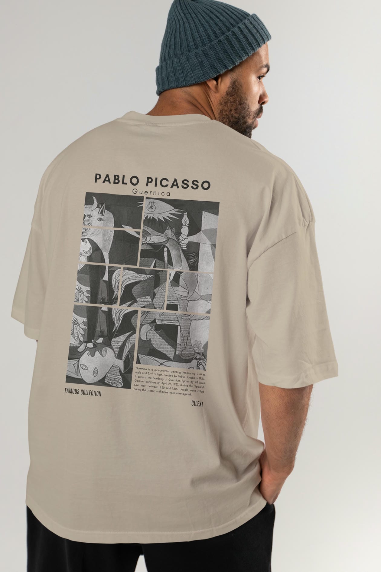 Pablo Picasso Guernica Arka Baskılı Oversize t-shirt Erkek Kadın Bisiklet Yaka Pamuk tişort