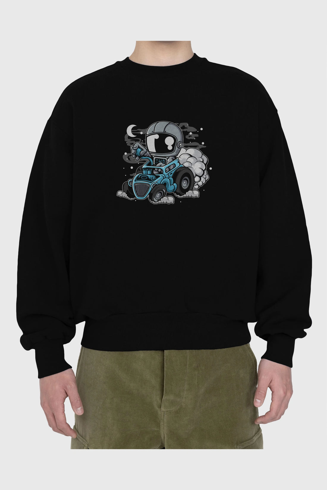 Astronaut Hotrod Ön Baskılı Oversize Sweatshirt Erkek Kadın Unisex