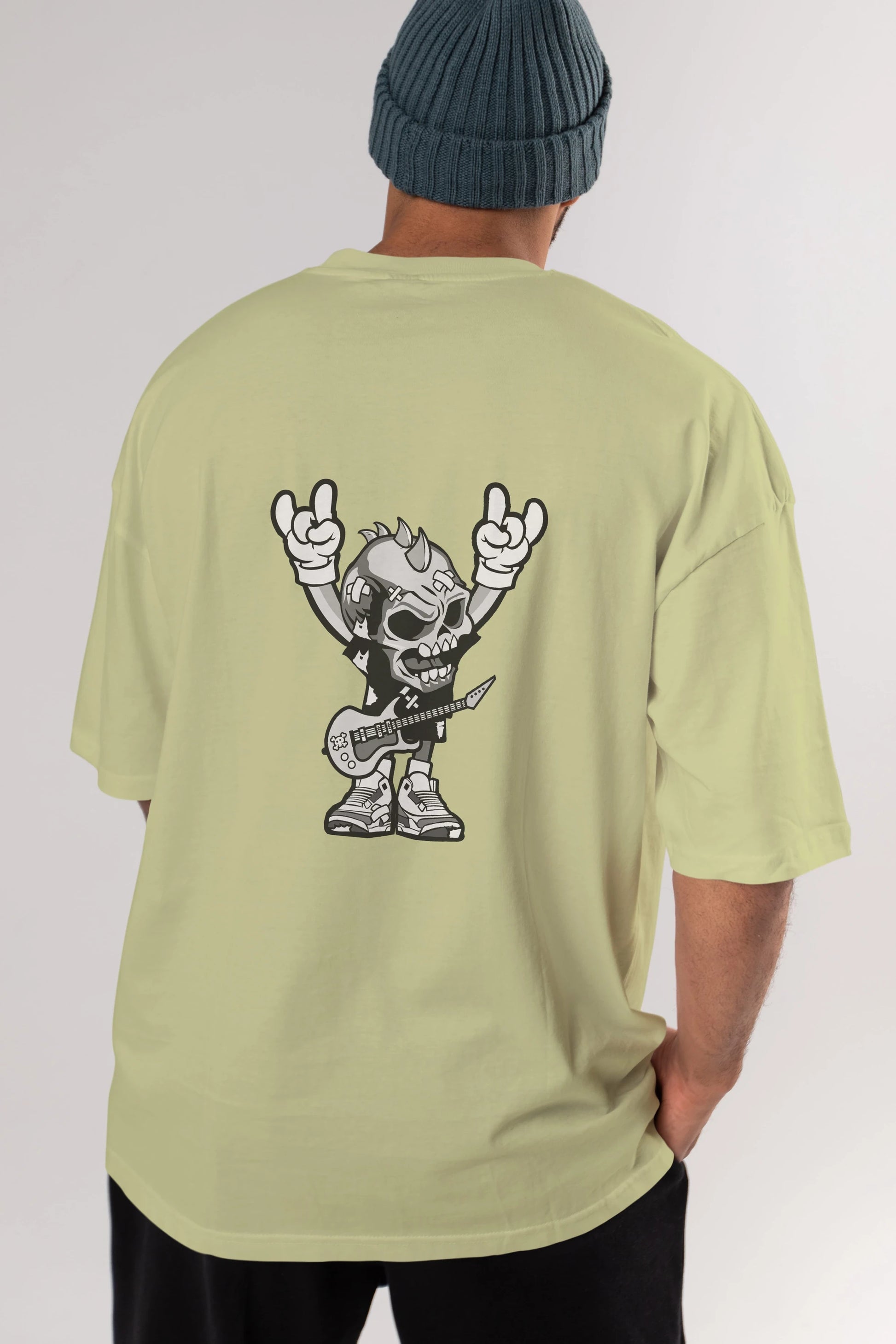 Punk Rock Skull Arka Baskılı Oversize t-shirt Erkek Kadın Unisex %100 Pamuk tişort