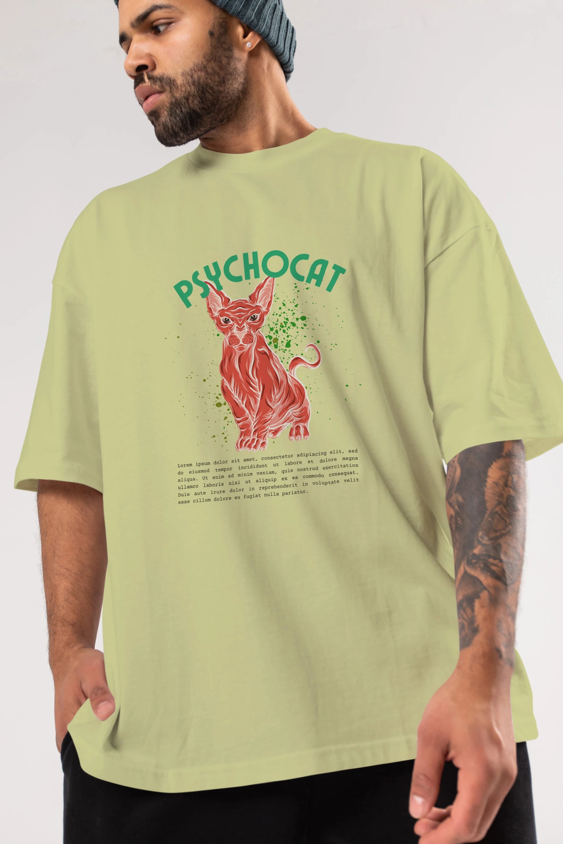 Psychocat Ön Baskılı Oversize t-shirt Erkek Kadın Unisex