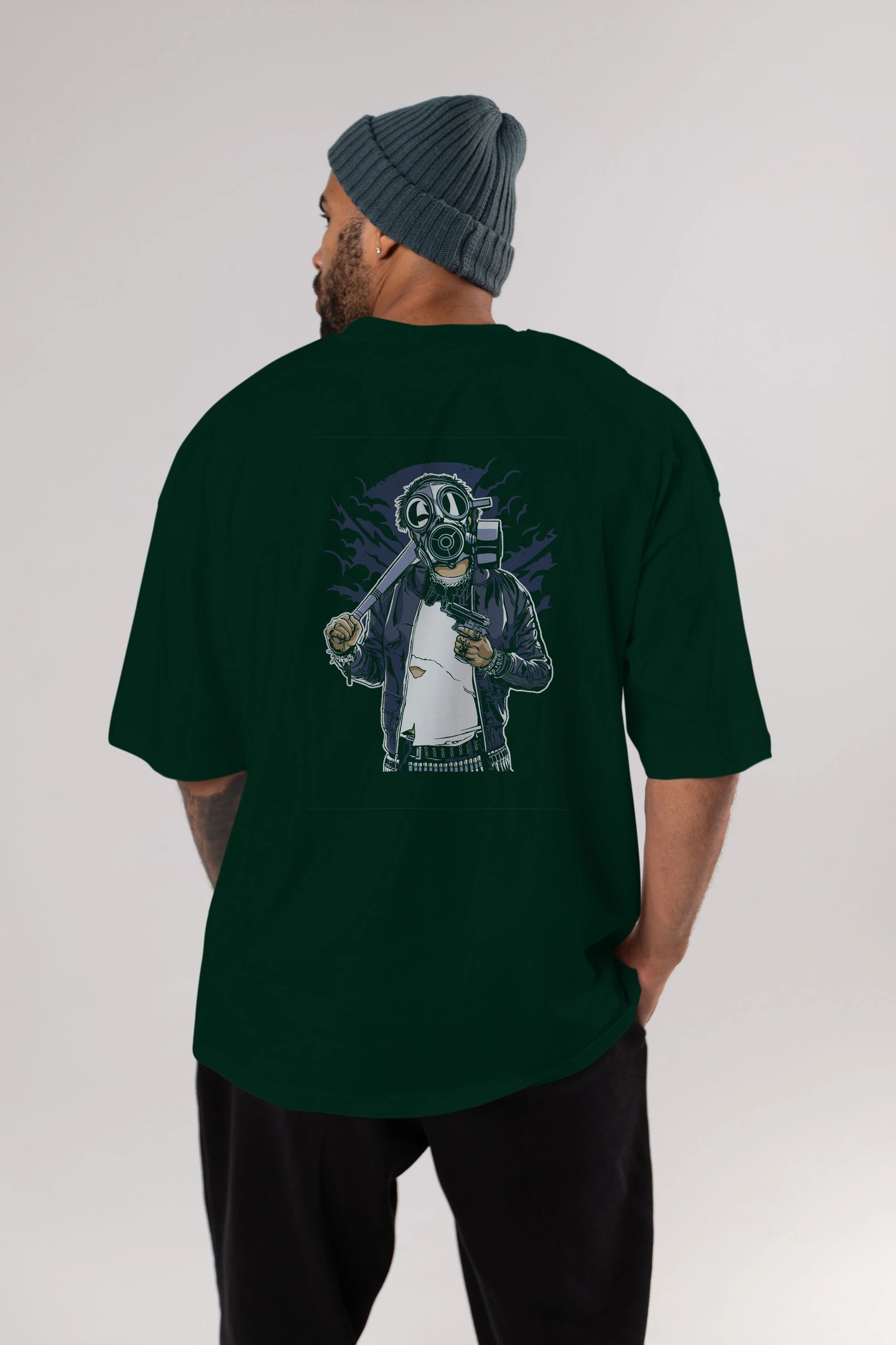 Gasmask Bastard Arka Baskılı Oversize t-shirt Erkek Kadın Unisex %100 Pamuk