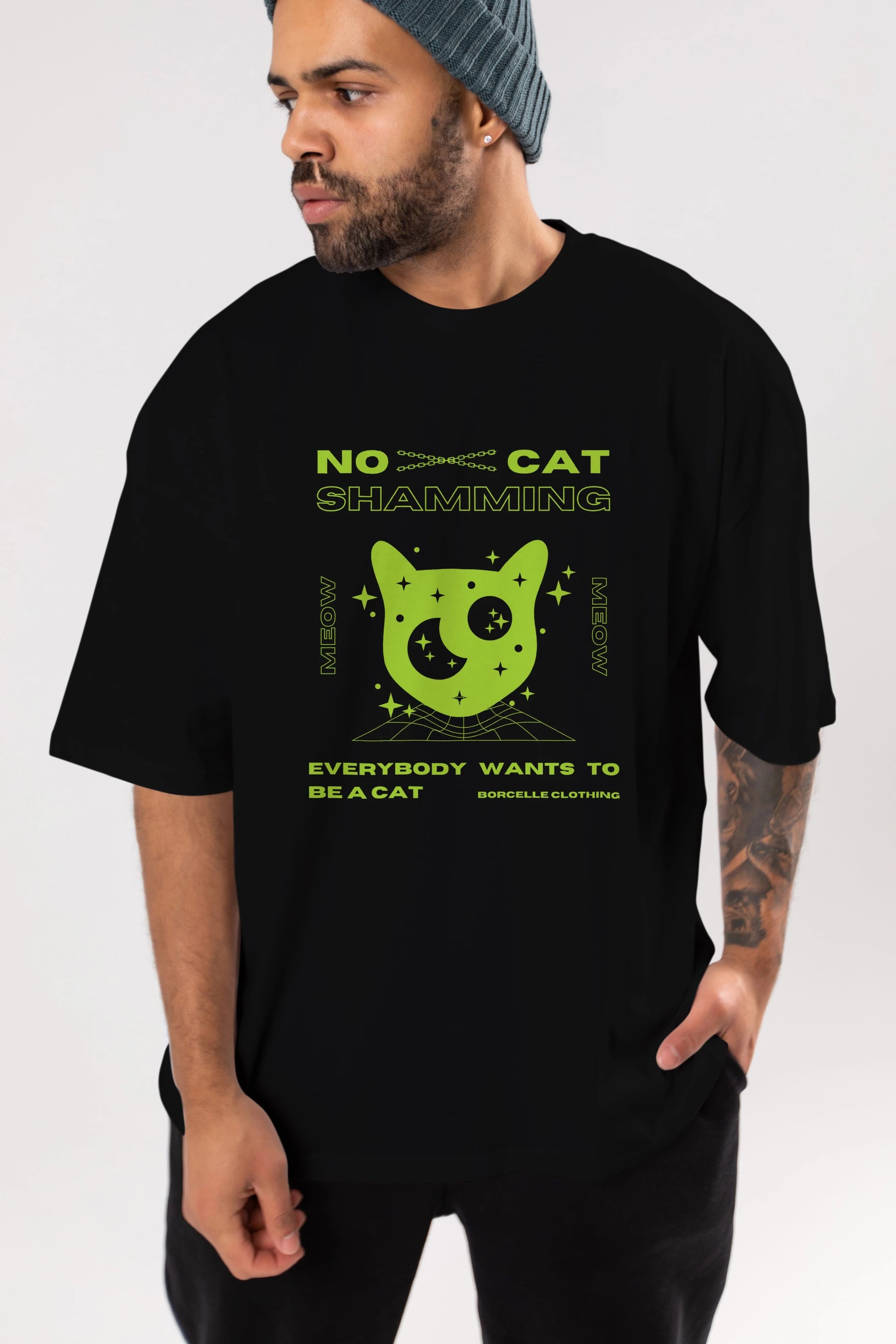 No Cat Shamming Yazılı Ön Baskılı Oversize t-shirt Erkek Kadın Unisex