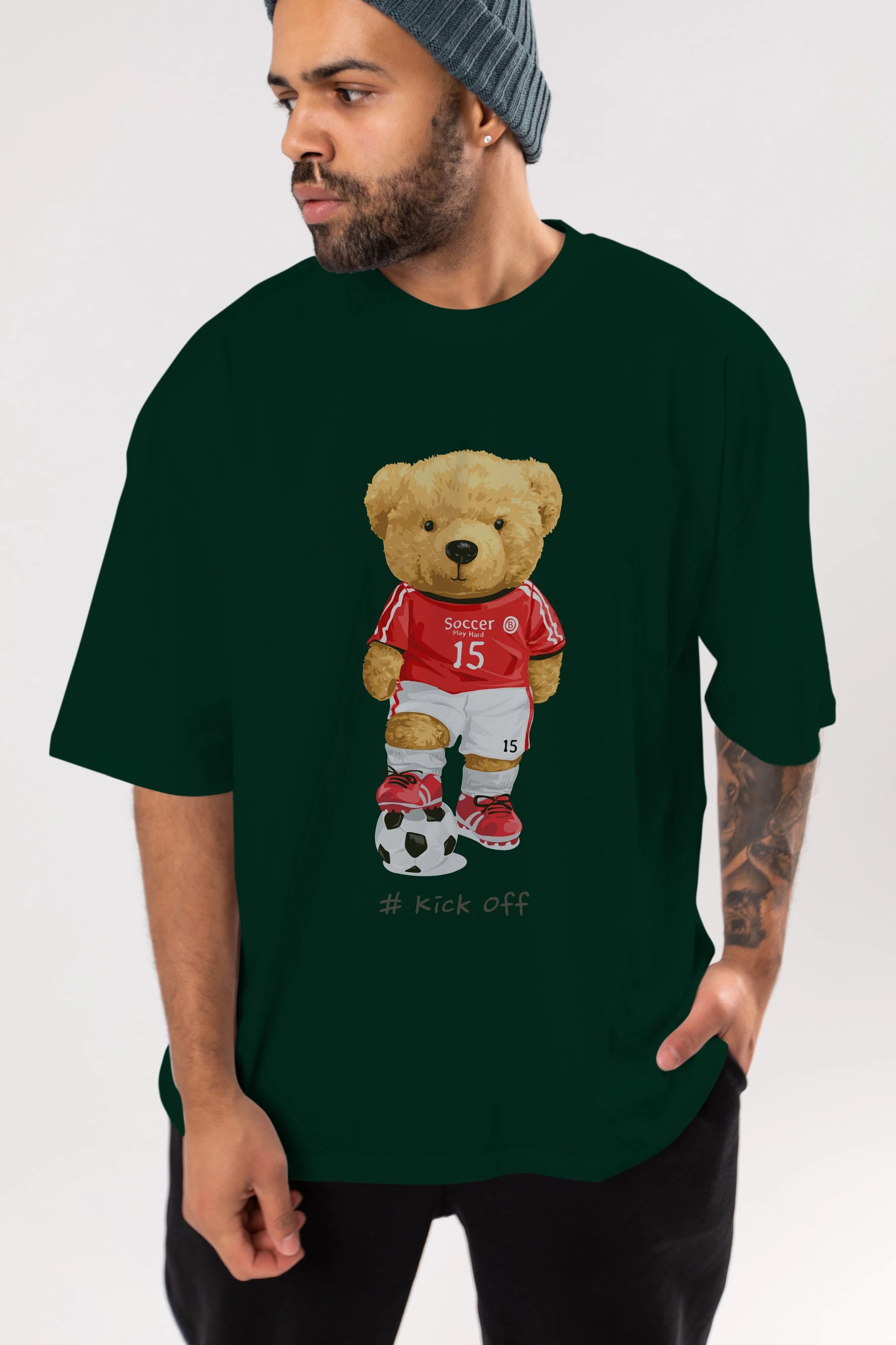 Teddy Bear Kick Off Ön Baskılı Oversize t-shirt Erkek Kadın Unisex %100 Pamuk