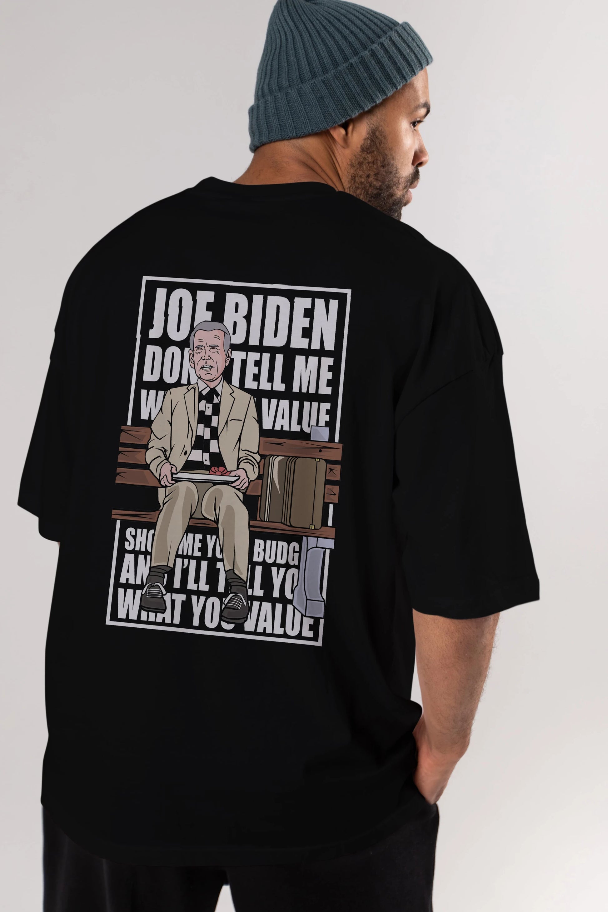 Joe Biden Forest Gump Arka Baskılı Oversize t-shirt Erkek Kadın Unisex %100 Pamuk tişort