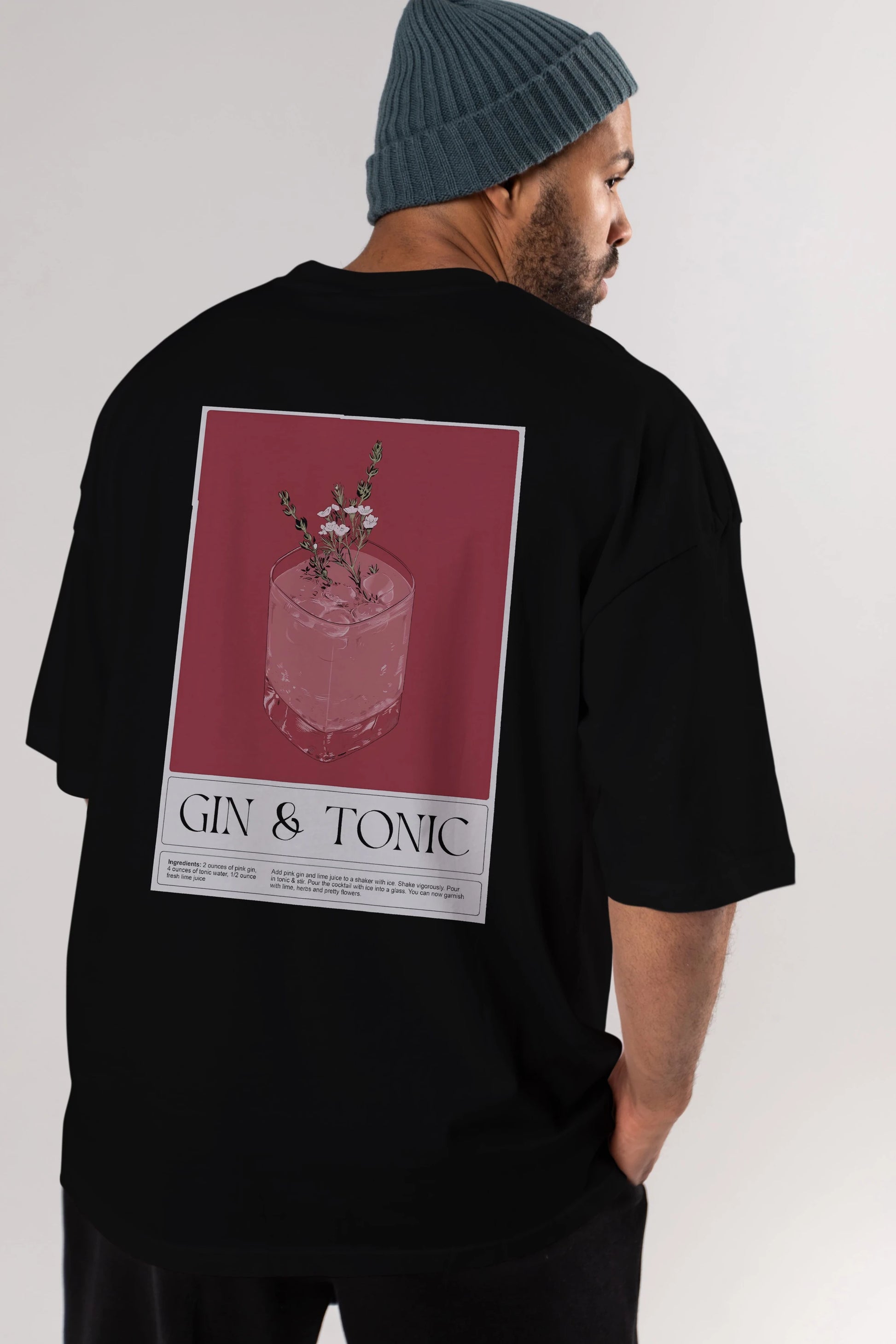 Gin Tonic 4 Arka Baskılı Oversize t-shirt Erkek Kadın Unisex %100 Pamuk Bisiklet Yaka tişort