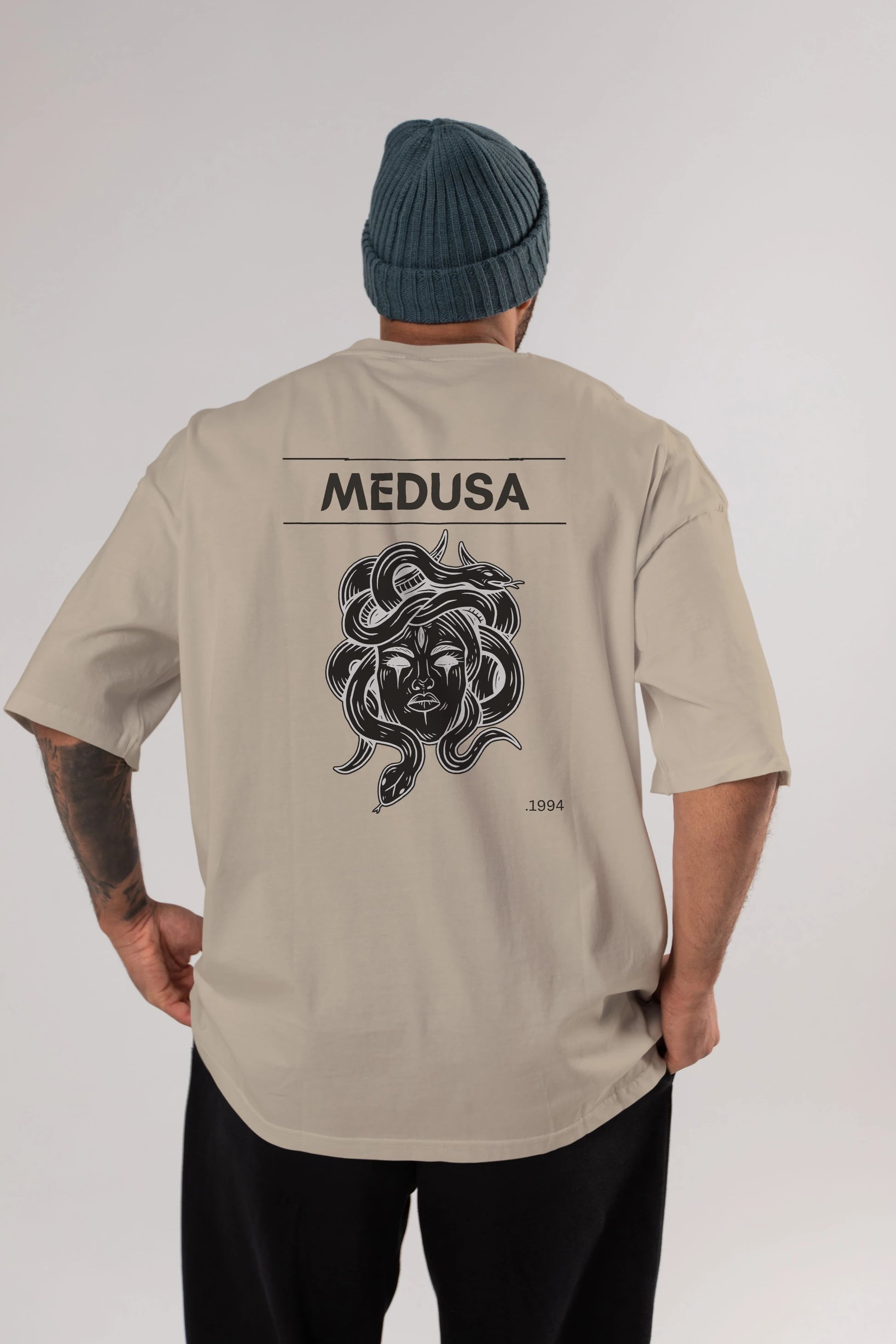 Medusa Arka Baskılı Oversize t-shirt Erkek Kadın Unisex