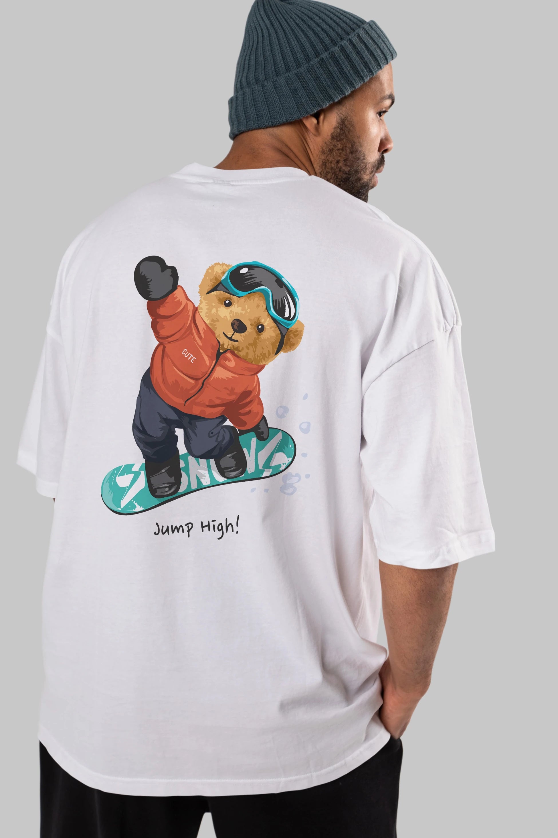 Teddy Bear Jump High Arka Baskılı Oversize t-shirt Erkek Kadın Unisex %100 Pamuk