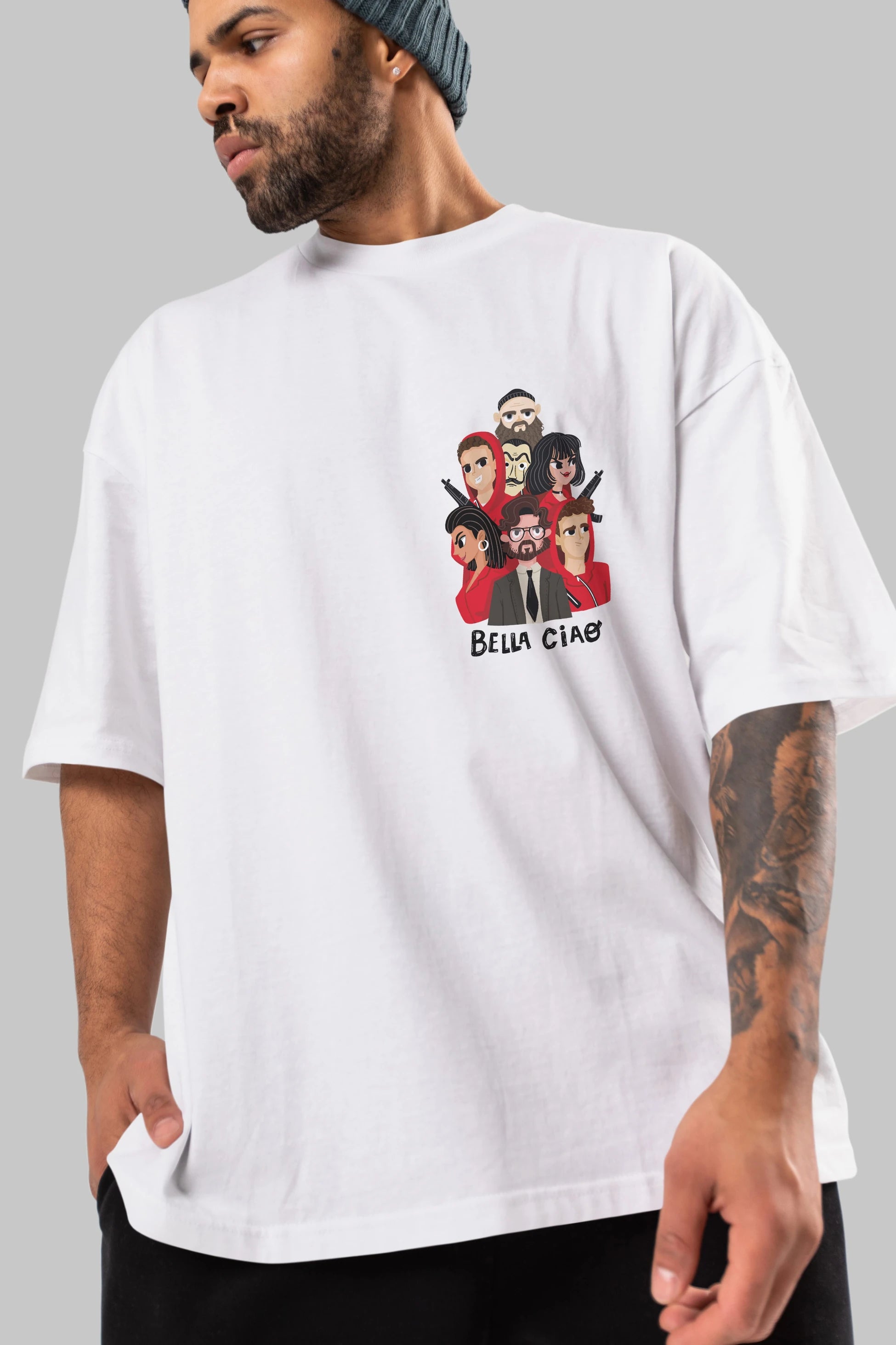 La Casa De Papel (13) Ön Sol Baskılı Oversize t-shirt Erkek Kadın Unisex %100 Pamuk Bisiklet Yaka tişort