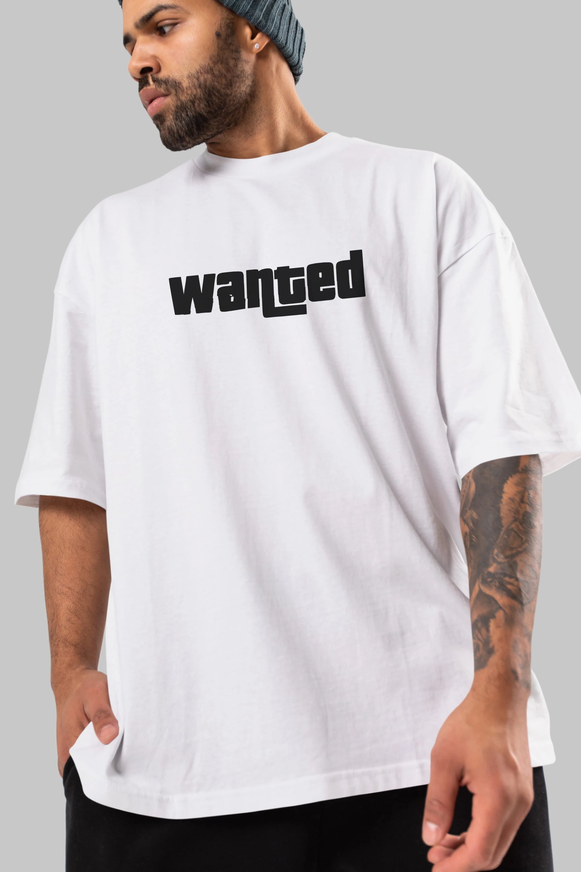 Wanted Ön Baskılı Oversize t-shirt %100 pamuk Erkek Kadın Unisex