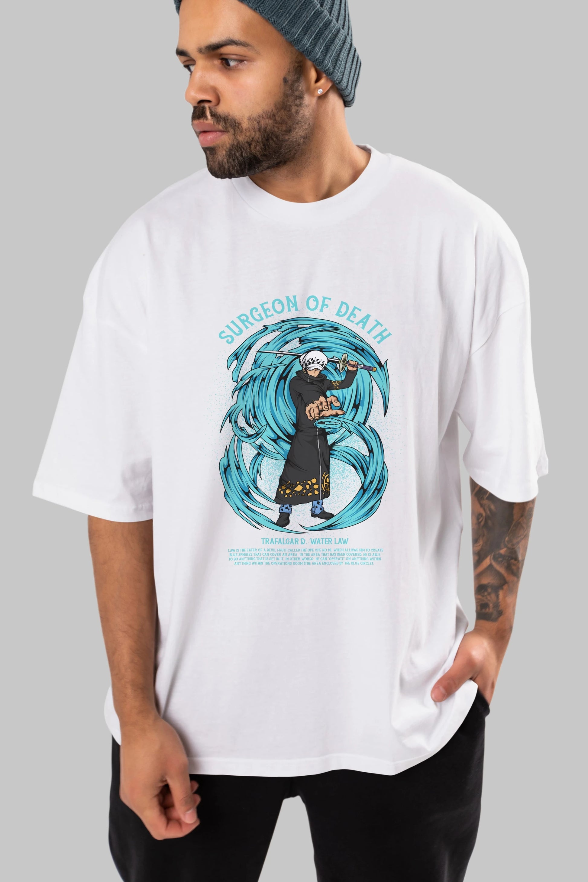 Trafalgad D. Water Law Anime Ön Baskılı Oversize t-shirt %100 pamuk Erkek Kadın Unisex