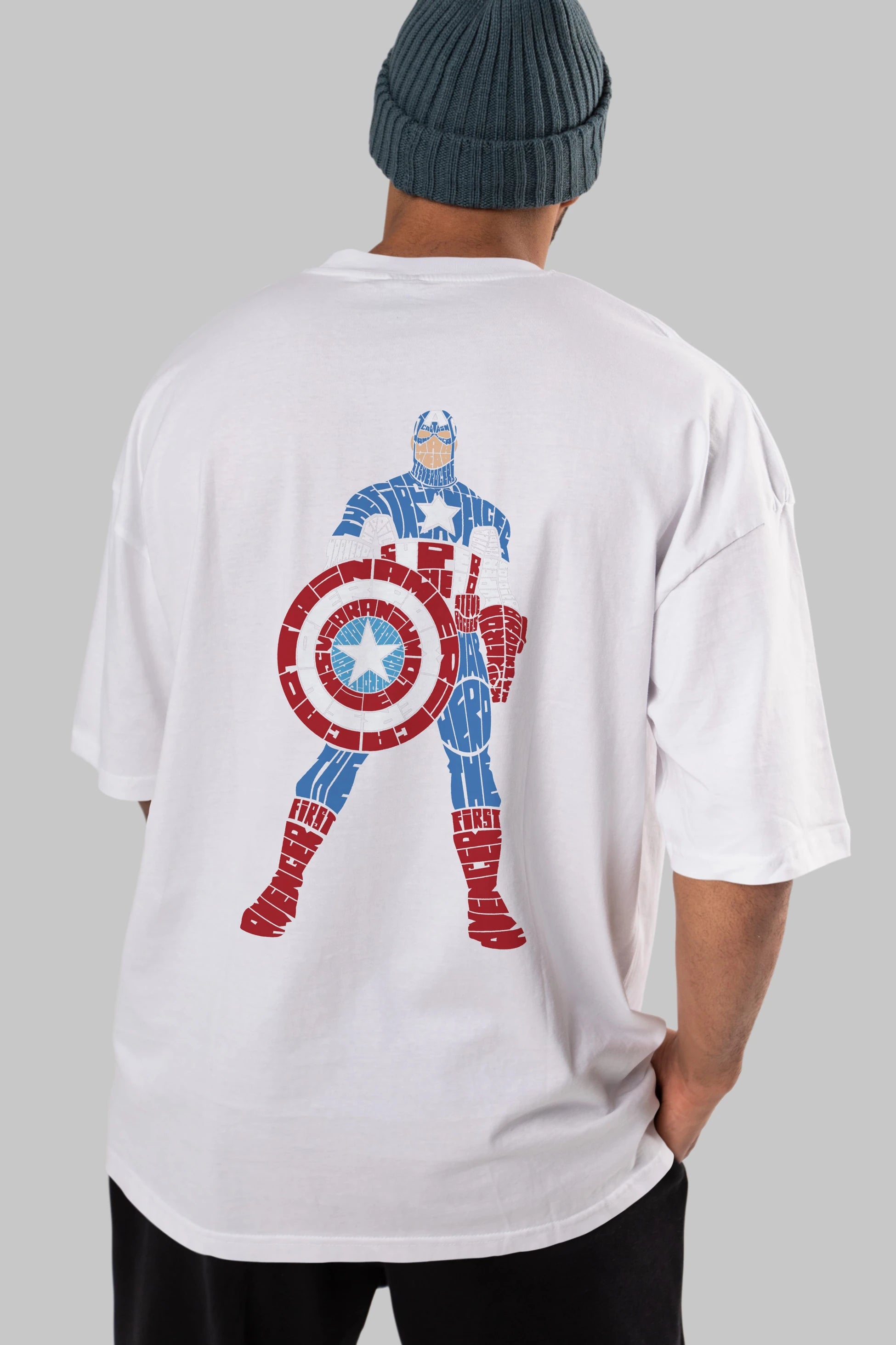 Captain America Arka Baskılı Oversize t-shirt %100 pamuk Erkek Kadın Unisex