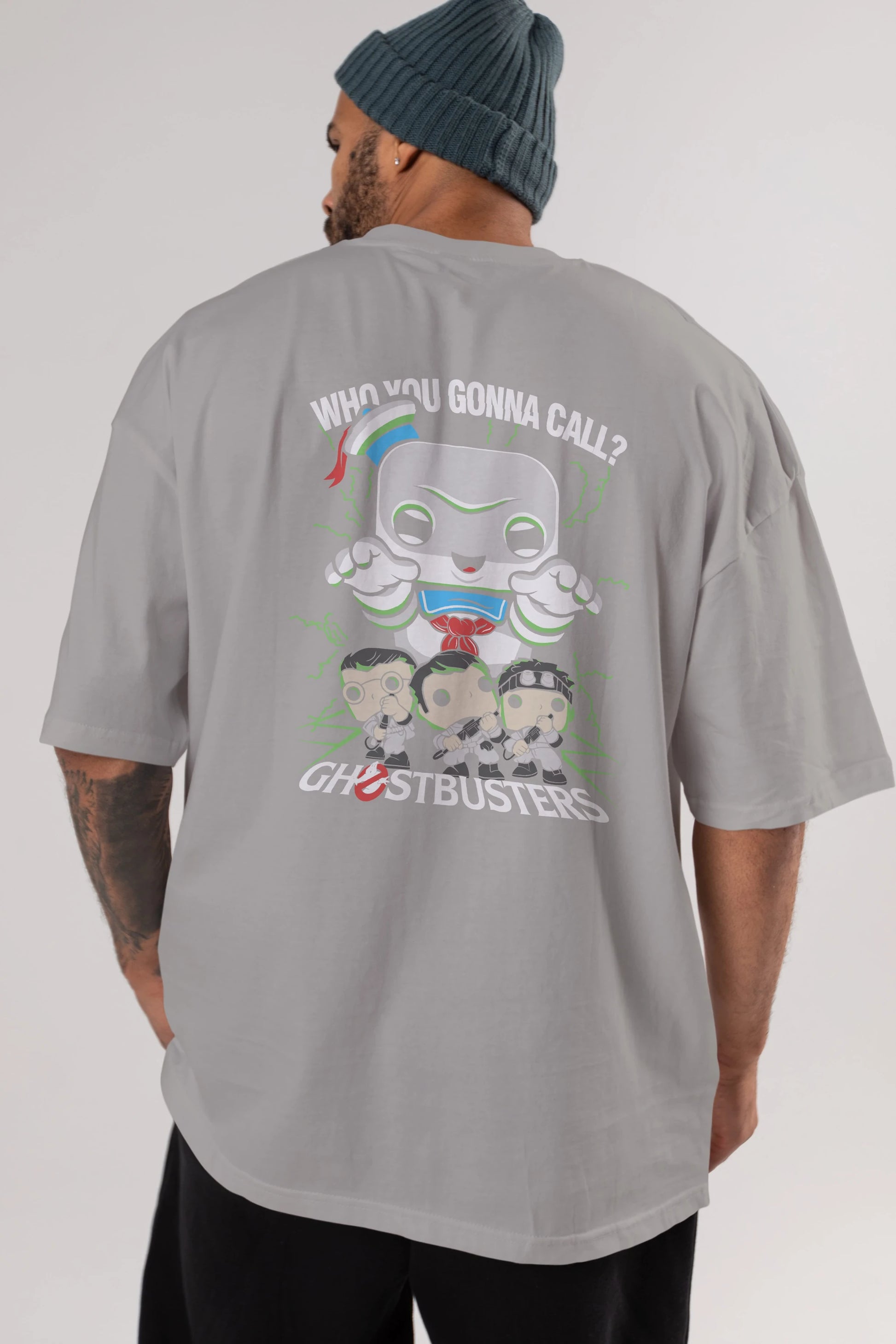 Ghostbusters Arka Baskılı Oversize t-shirt Erkek Kadın Unisex %100 Pamuk Bisiklet Yaka tişort