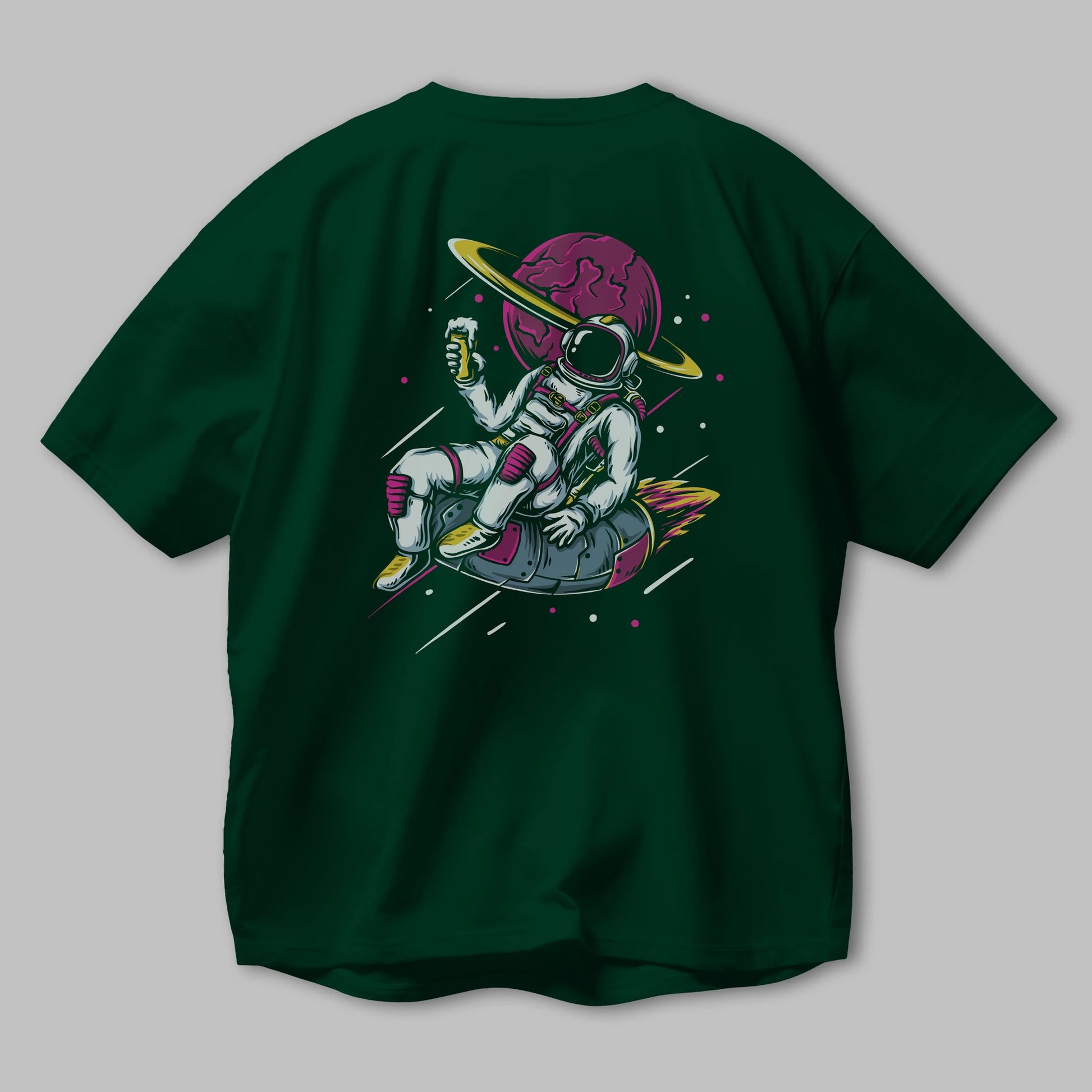 Astronaut Beer Arka Baskılı Oversize t-shirt Erkek Kadın Unisex